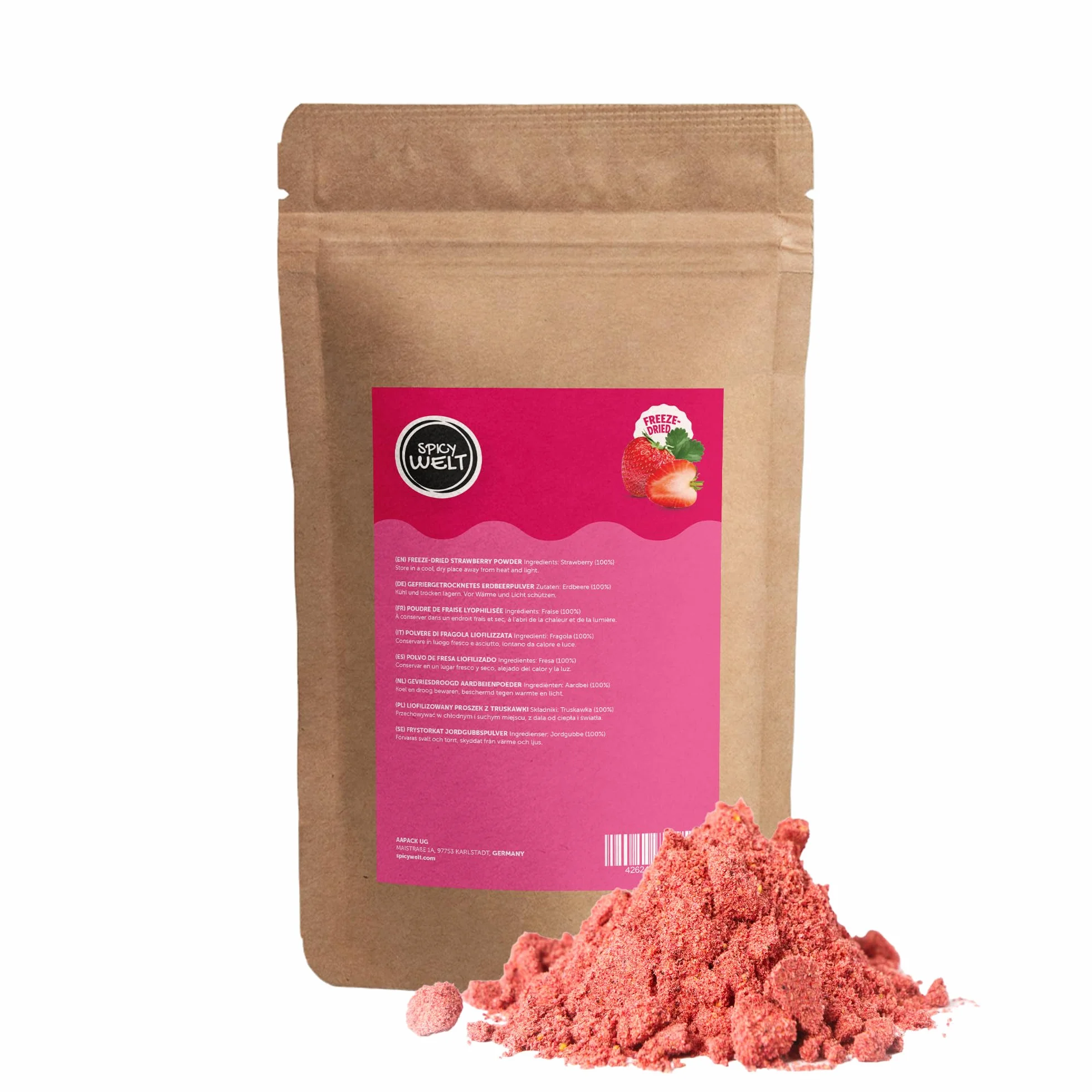 Spicy Welt Polvo de Fresa Liofilizada (100g) – Fresas Molidas Naturales para Batidos y Repostería