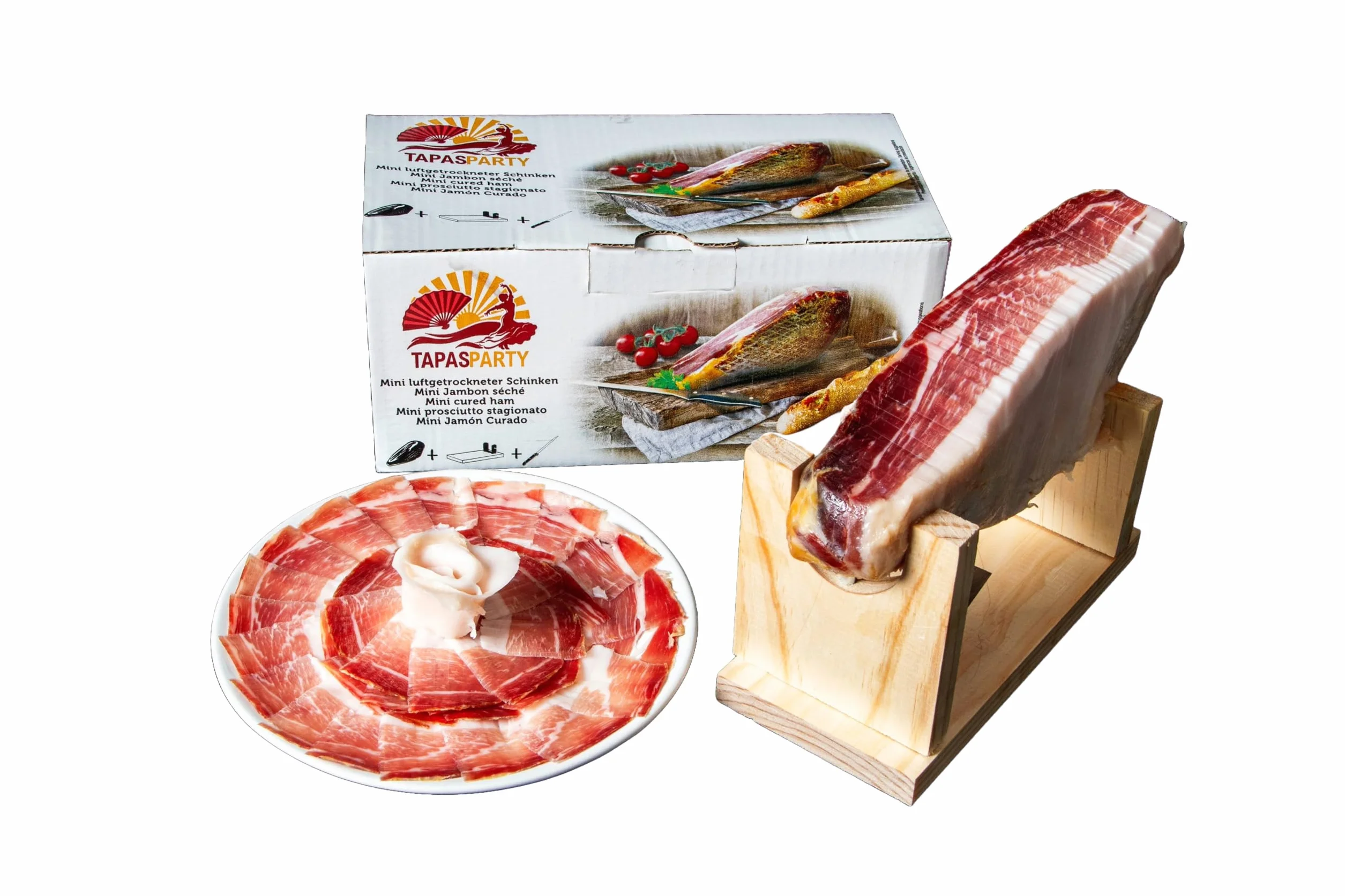 Set Gourmet Jamón Serrano 1 kg con Jamonero y Cuchillo Profesional