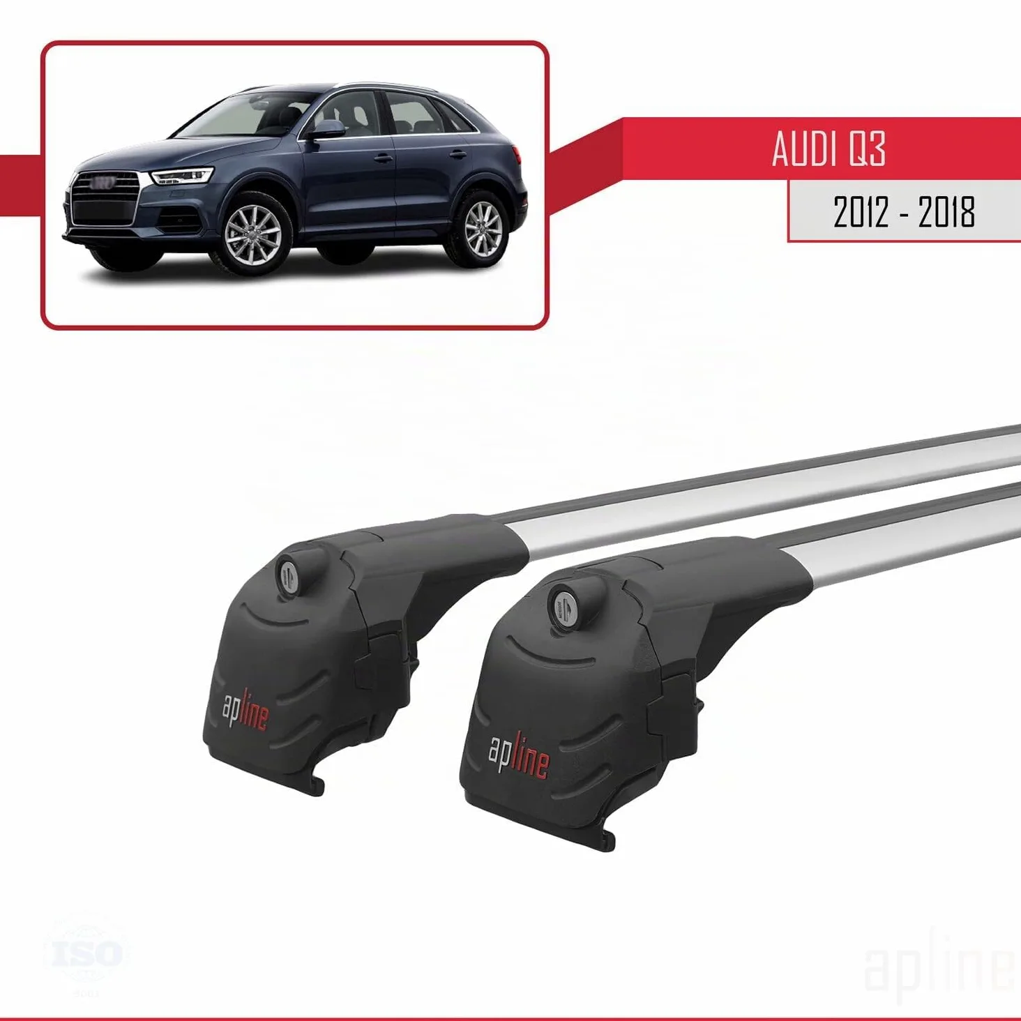 Compatible con Audi Q3 (8U) 2012-2018 Barras de techo ACE-2 Portaequipajes Barras Transversales GRIS