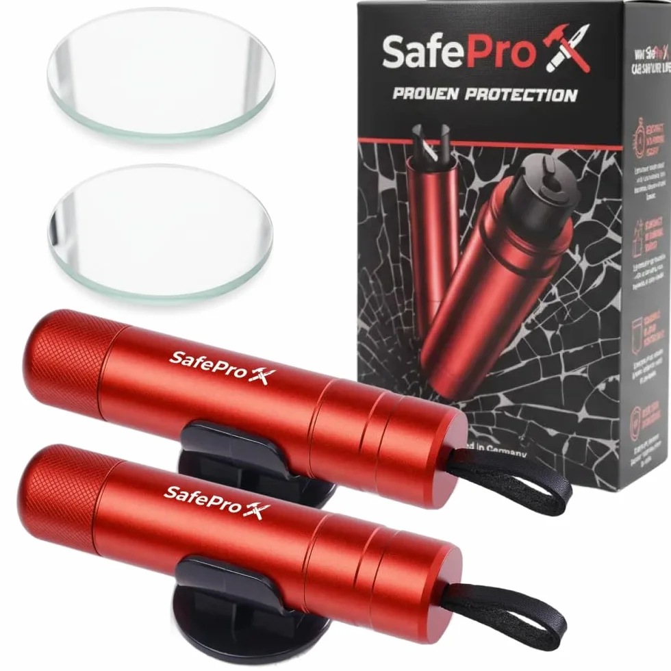 Herramienta de Escape de Emergencia SafePro X, Rompevidrios y Cortador de Cinturón de Seguridad, Herramienta Esencial de Seguridad Automotriz y Rescate de Emergencia. (Paquete de 2) (Paquete de 2)