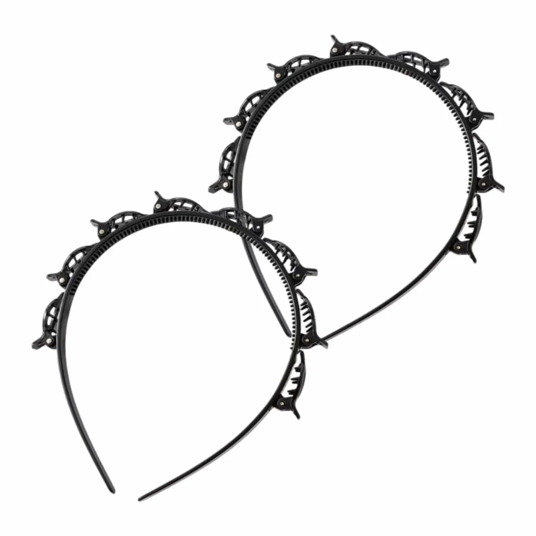 Diadema con Pinzas y Horquilla de Doble Flequillo, Diademas con Clips de Plástico Unisex Negro