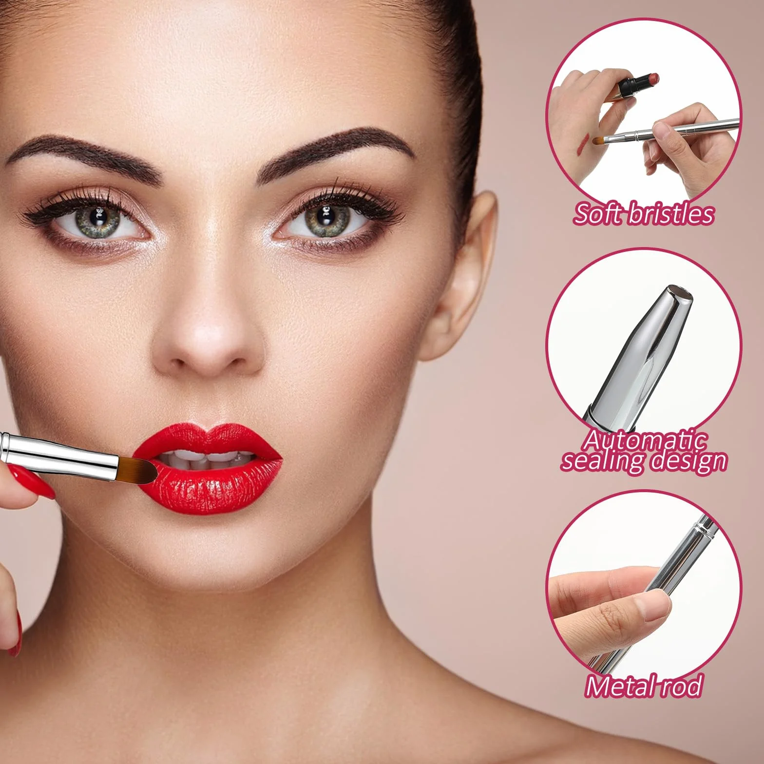 Pinceles de labios retráctiles doble extremo, aplicador de brillo, mini pincel de maquillaje de viaje