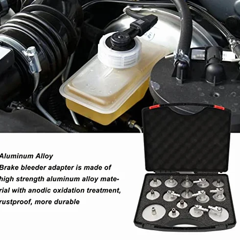 Adaptador Purga Frenos, Universal a Prueba de Fugas y Fácil de Usar Kit Cilindro Maestro 15 Piezas for Profesionales Bricolaje Automóviles Motos Camiones Talleres