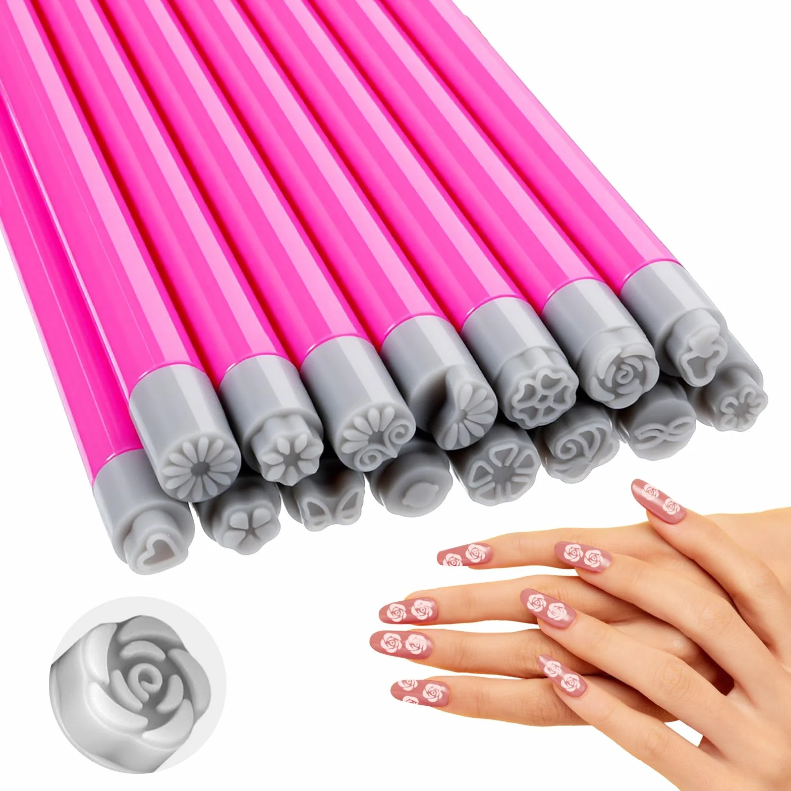 Sellos de uñas de silicona, juego de 15 unidades, portátil, para decoración de uñas, manicura
