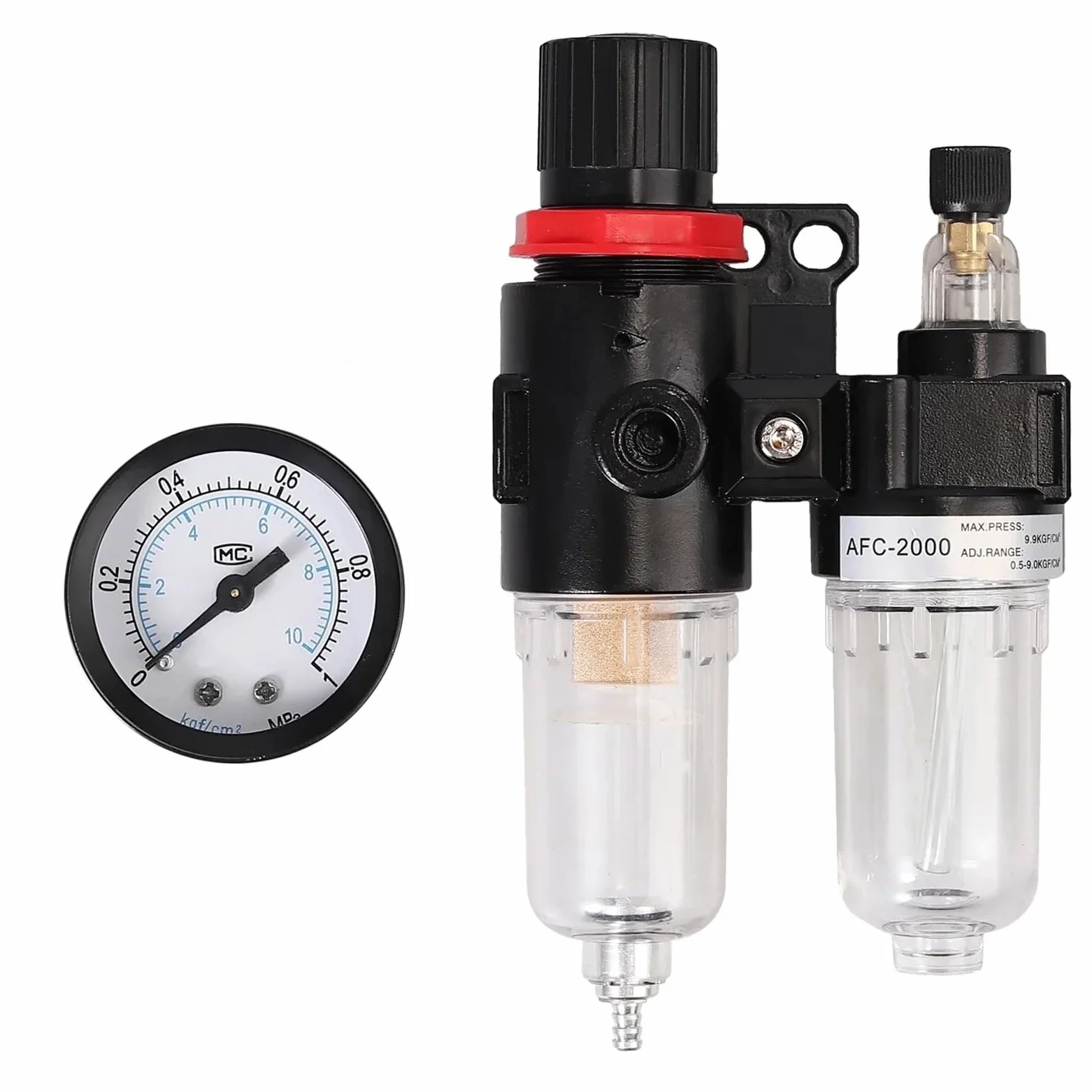 Válvula reductora de presión for compresor de aire de 1/4", separador de aceite y agua, regulador y filtro, con núcleo de cobre plástico, AFC2000(Plastic core)
