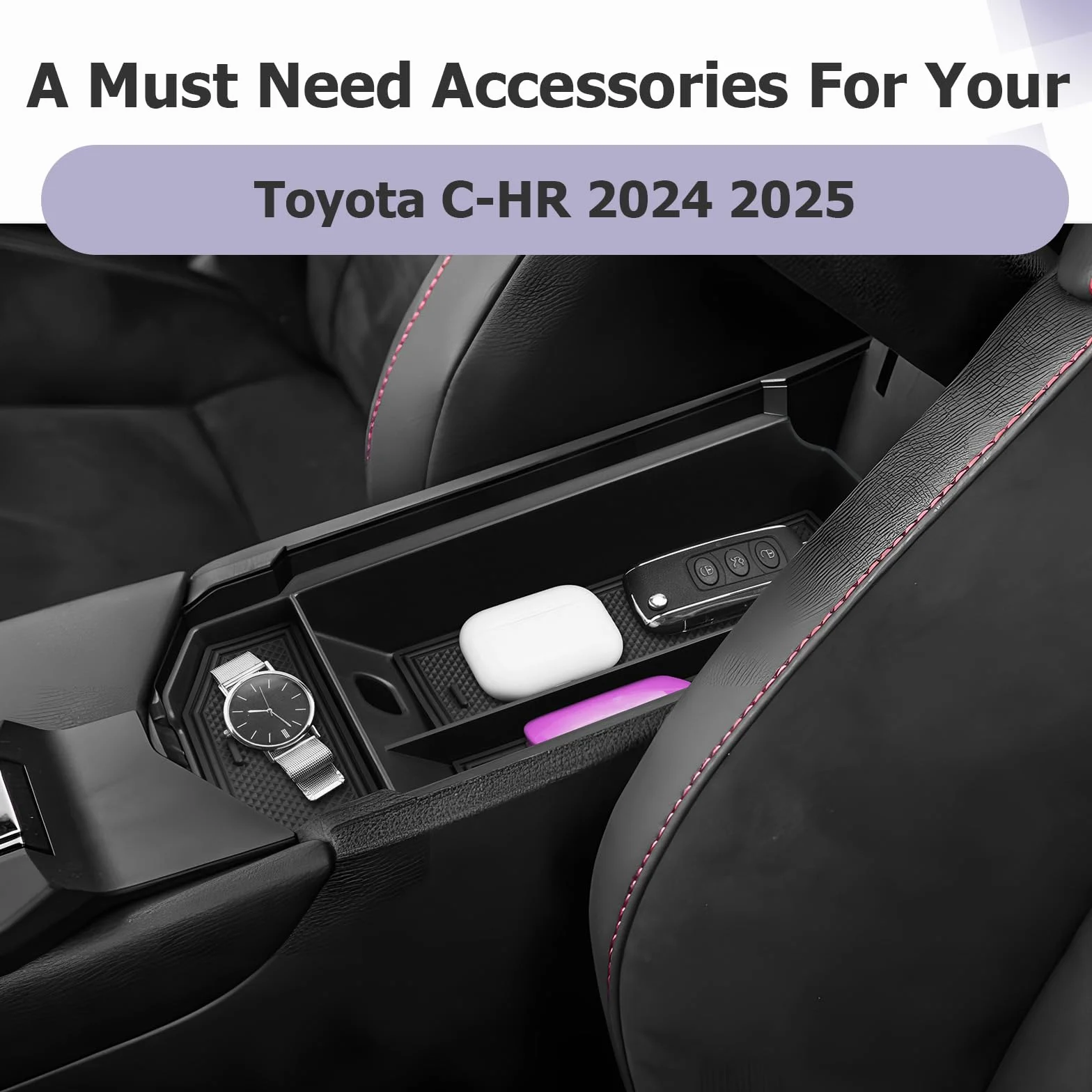 LUWU Compatible con Toyota C-HR CHR Hybrid 2024 2025 consola central caja de almacenamiento guantera organizador bandeja con alfombrilla antideslizante CHR 2025 accesorios