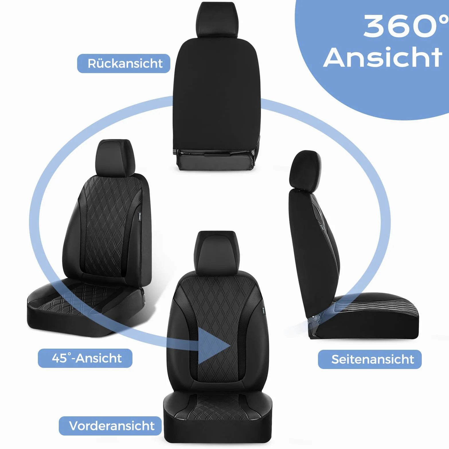 FLORICH Fundas para Asientos Delanteros, Fundas de Cuero Sintético para Coches, Fundas Impermeables y Transpirables, Universales para la Mayoría de Turismos, SUV (Asientos Delanteros, Negro)