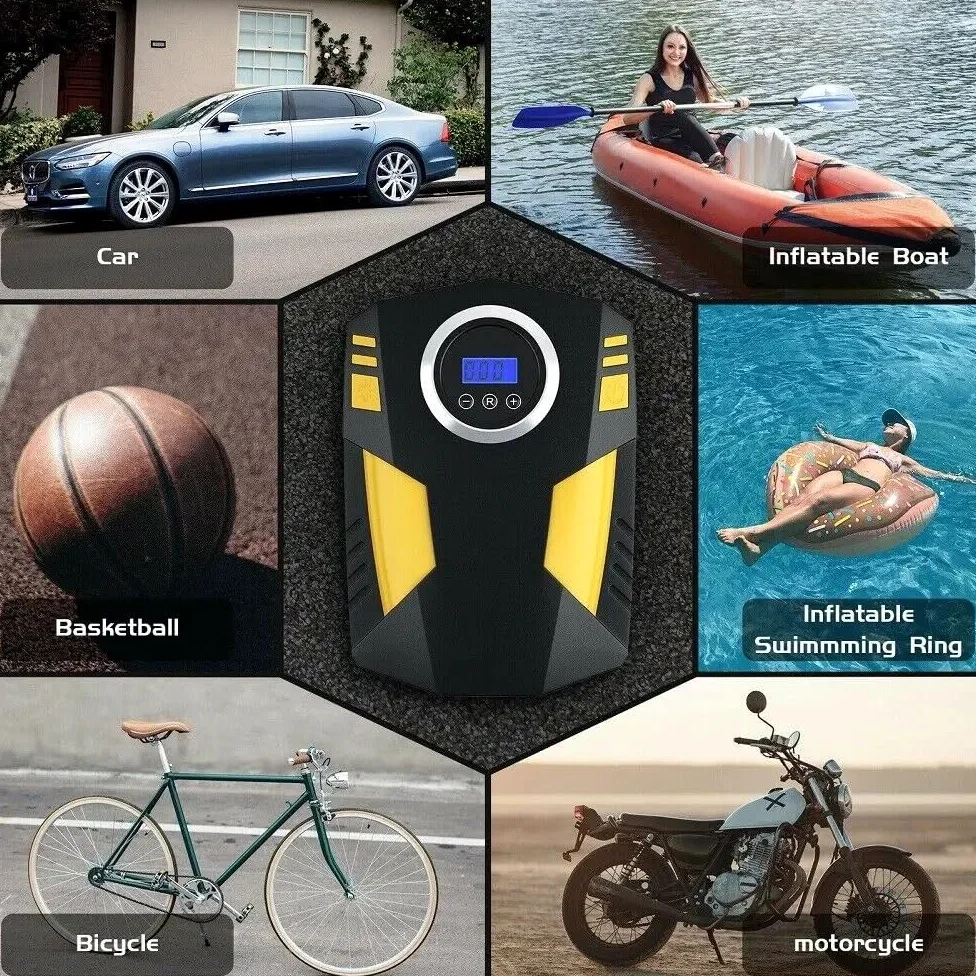 Inflador Ruedas Coche Inflador de neumáticos de Coche con Pantalla Digital, compresor de Aire portátil de 12V CC con luz LED Compresores de Aire portátiles