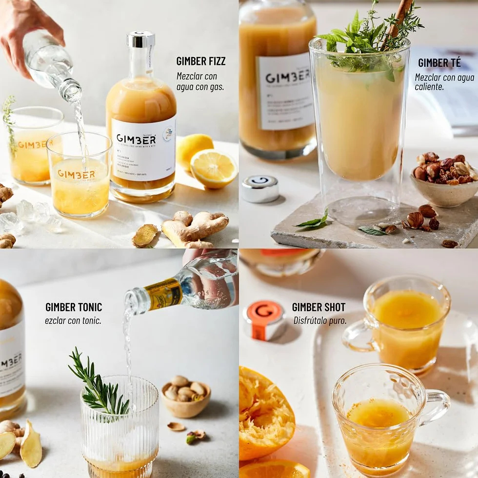 GIMBER Ginger Concentrate 2 x 700 ml 1.4 L Organic Non-Alcoholic Drink with Ginger Lemon and Herbs