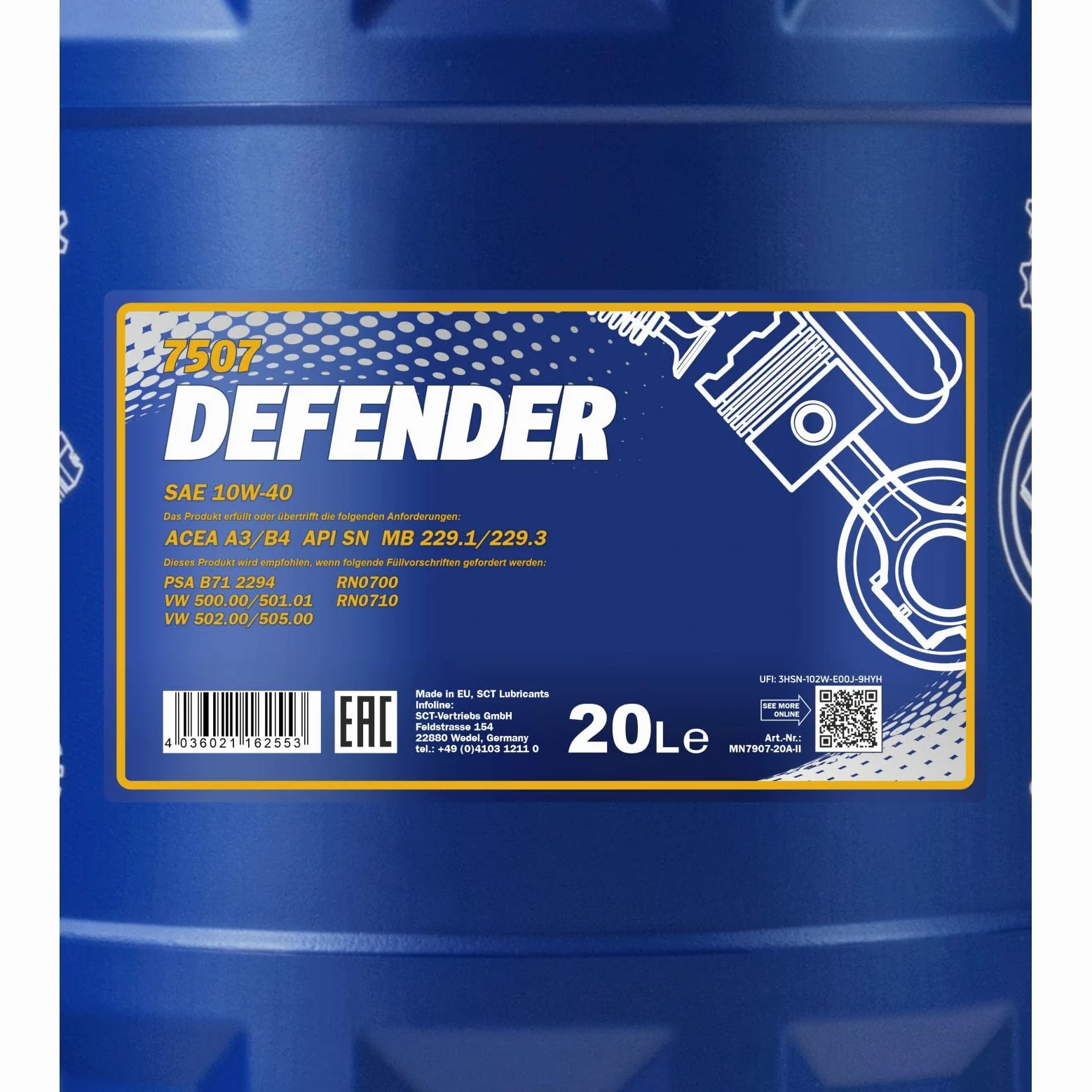 Mannol Defender 10 W de 40 API SL/CF, 20 L