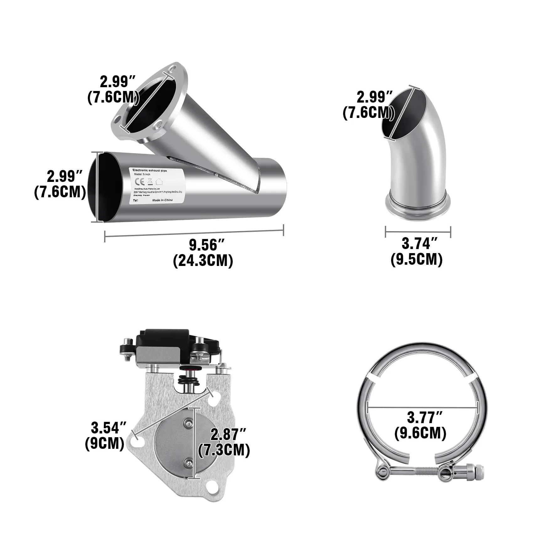 Kit de silenciador de escape eléctrico de 3" 76mm, sistema de interruptor de válvula de acero inoxidable con control remoto