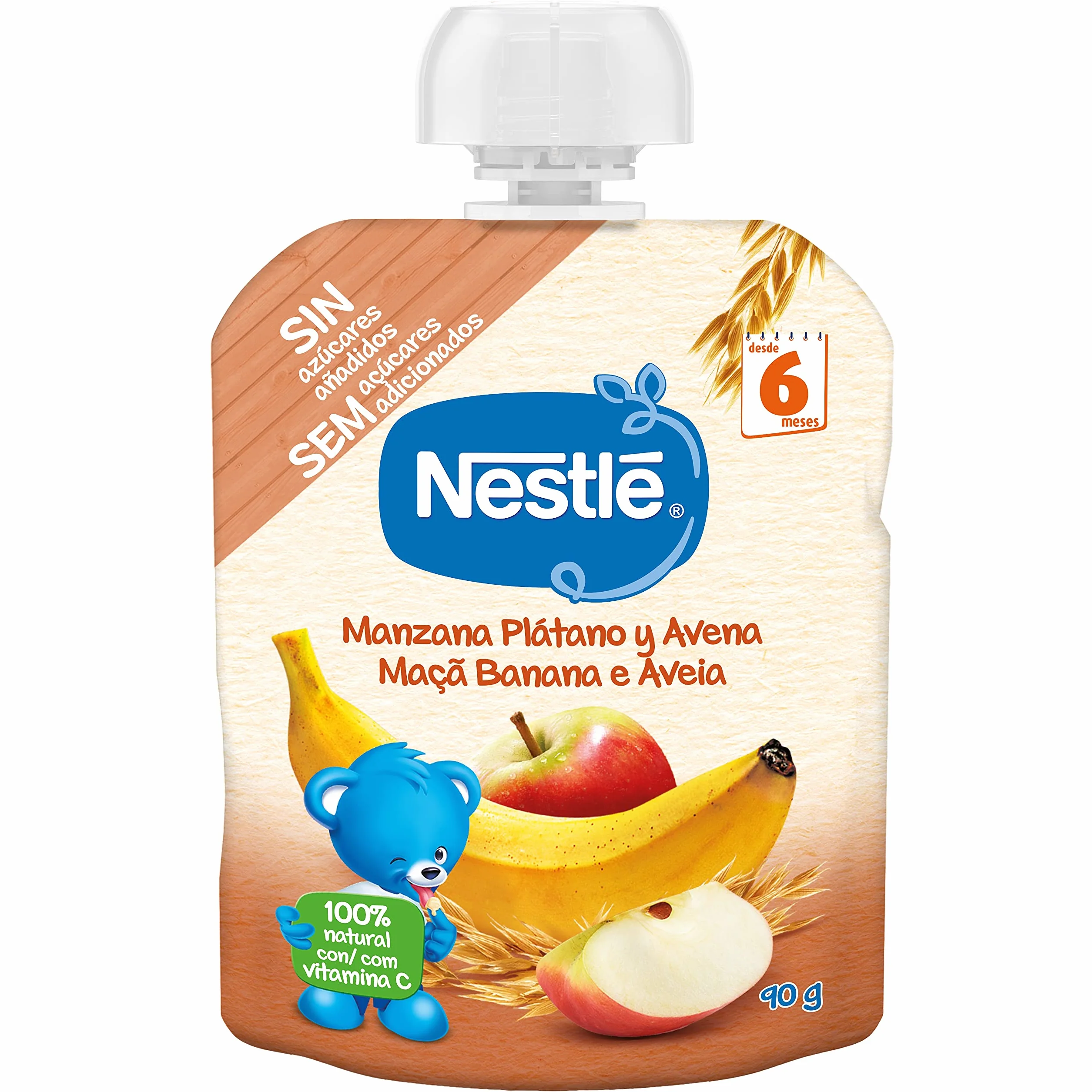 Nestlé Papillas Bolsita de puré de frutas y cereales Manzana Plátano Avena 16x90g