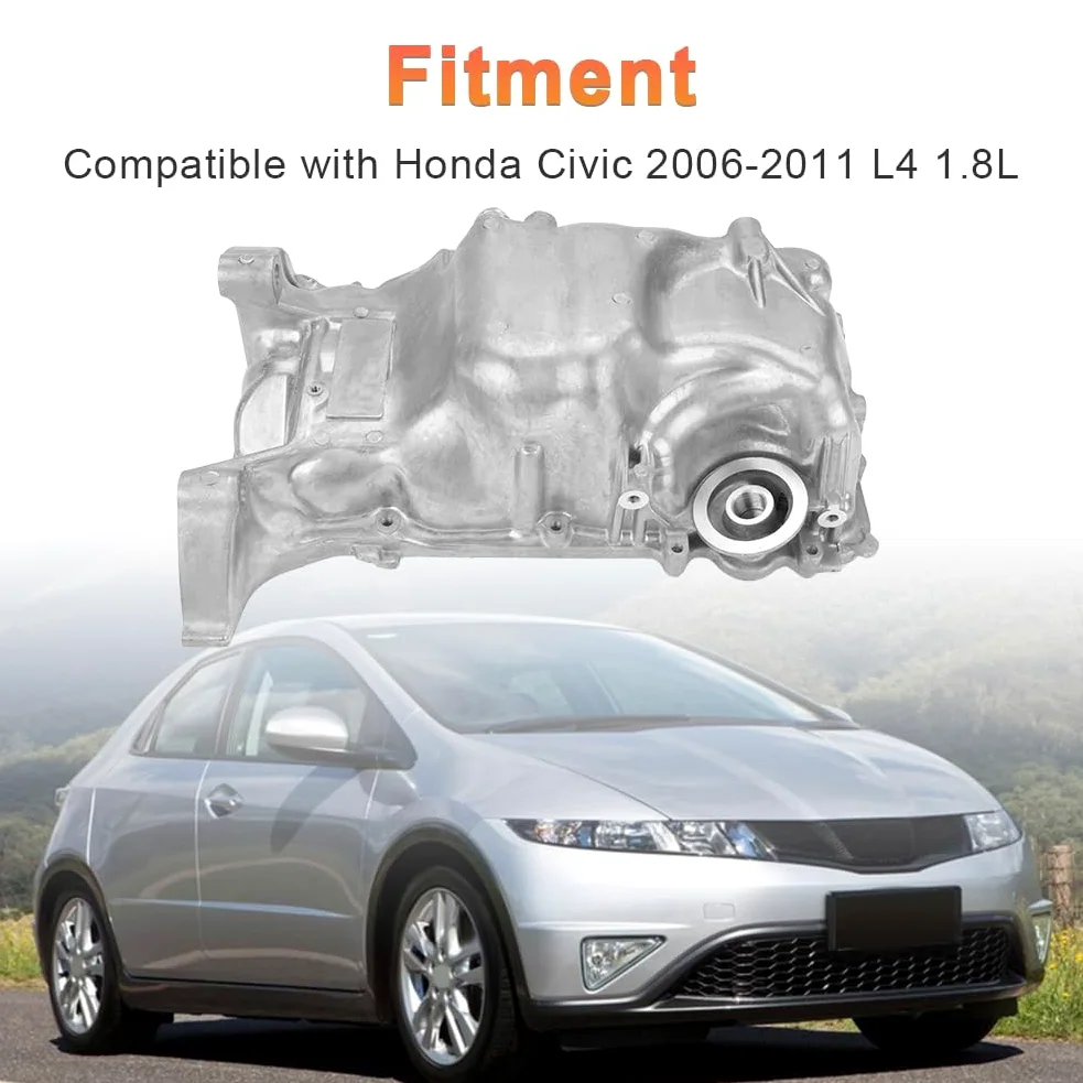 Bandeja de aceite de motor con tapón de drenaje compatible con Honda Civic 2006-2011 L4 1.8L Repuesto para 11200R1AA00 11200RNAA00 11200RNAA01 264-382