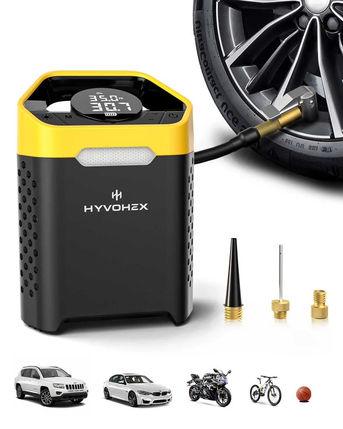Compresor de aire portátil inflador de neumáticos, bomba de aire portátil inalámbrica de inflado rápido de 1 minuto para neumáticos de automóvil con medidor de presión digital, bomba de aire eléctrica