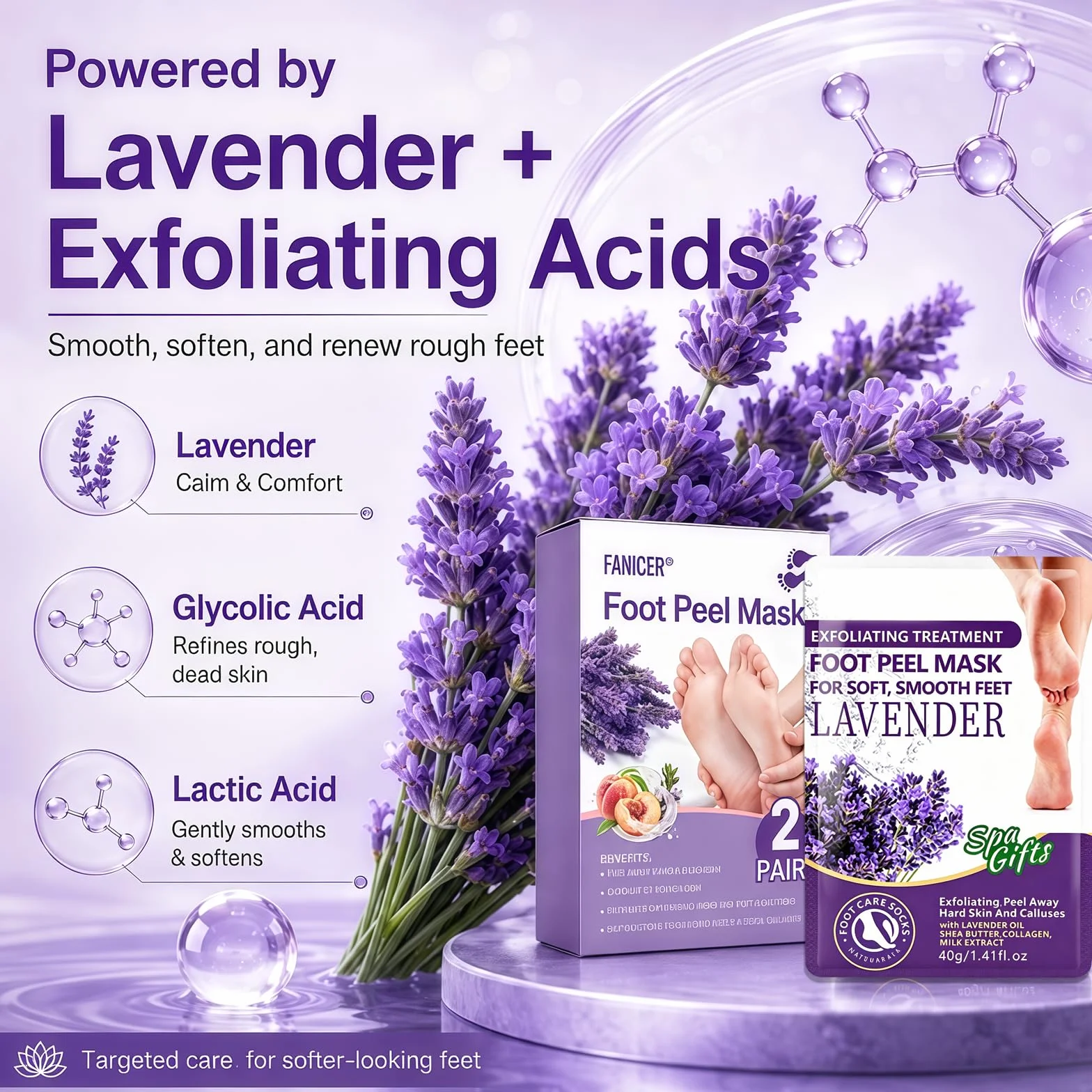 Calcetines Exfoliantes de Pies, Foot Peeling Mask, Hidratantes para Pies Secos Agrietados (Lavanda)