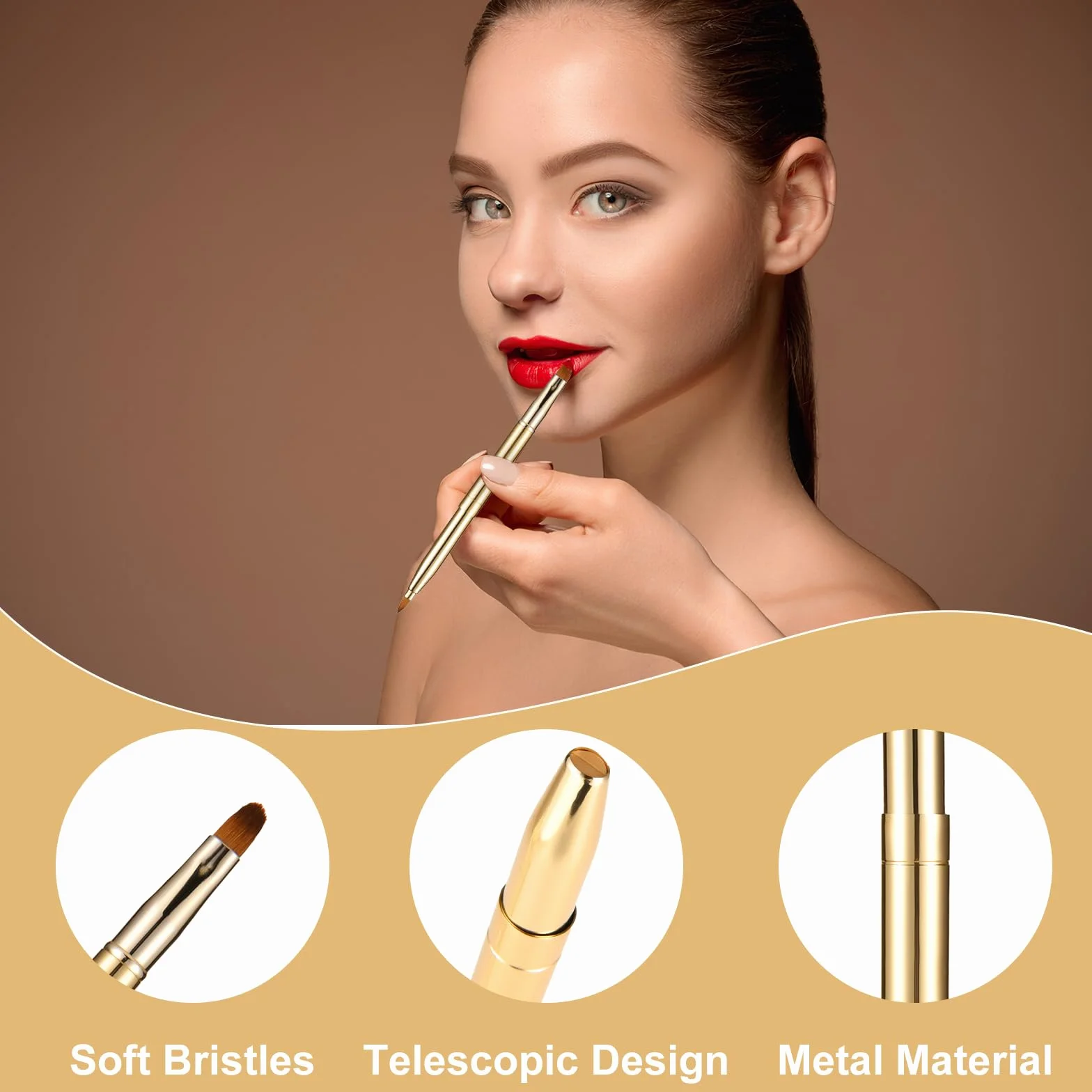 Simarro brochas retráctiles lápiz labial doble extremo metal portátil brillo labios cubierta corrector herramienta maquillaje negro