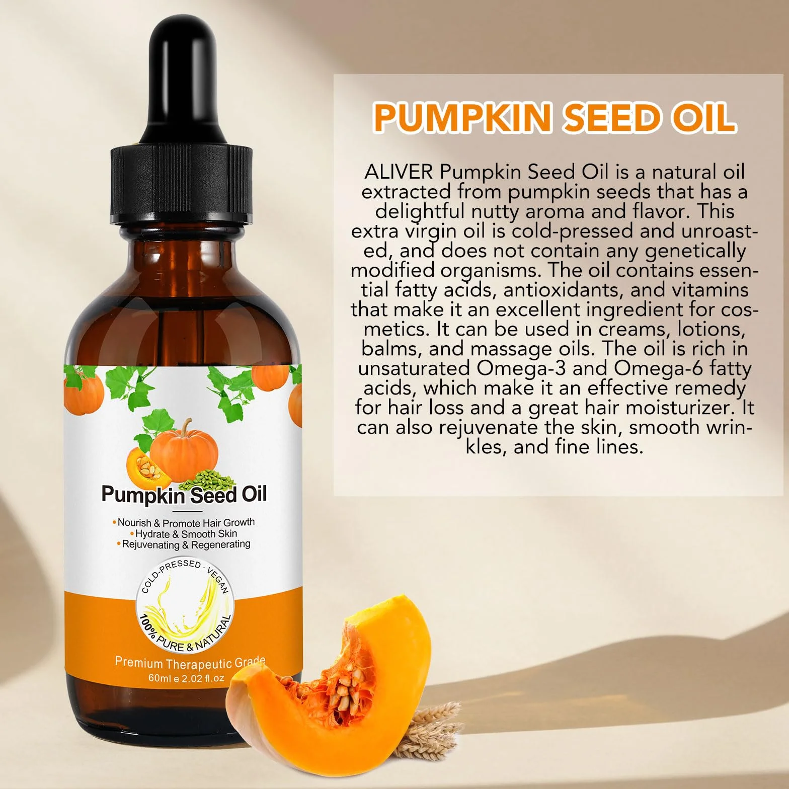 Orgánico Aceite de Semillas de Calabaza para el Crecimiento del Cabello - Aceite de Calabaza Sin Refinar para Piel y Cara