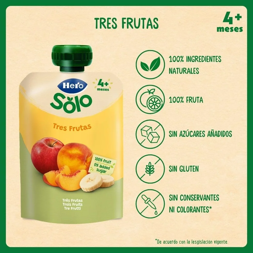 Hero Baby Bolsitas 3 Frutas 100 g Para Bebés 4 Meses