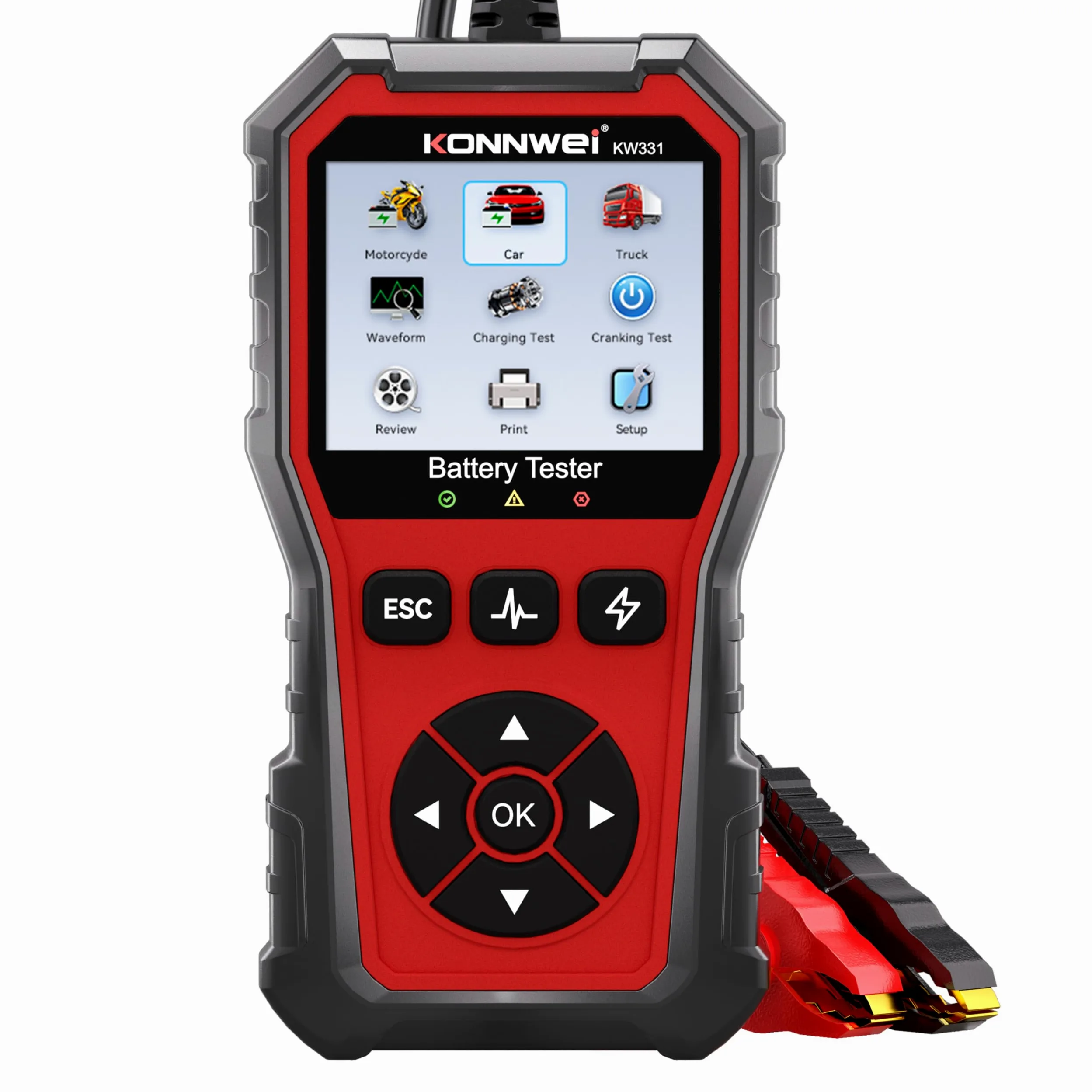 KONNWEI KW331 Comprobador de Baterías 6V 12V 24V 10-2000 CCA AGM Litio Gel Analizador Digital