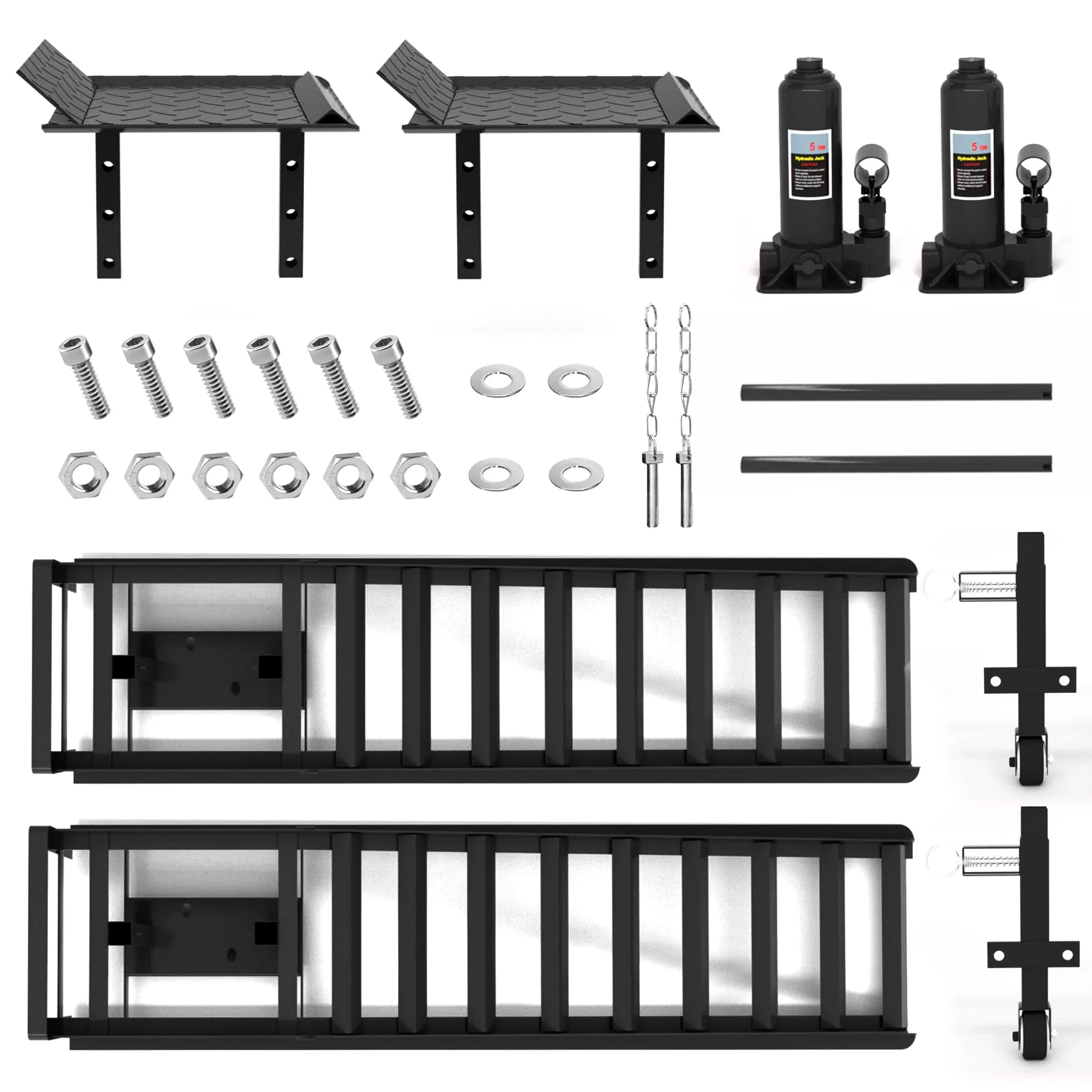 Juego de 2 rampas para coche con gato hidráulico y ruedas, capacidad de carga 5T (5000 kg), altura regulable 23 – 36 cm, plataforma elevadora para cambio de aceite y garaje, rampas de gato portátil