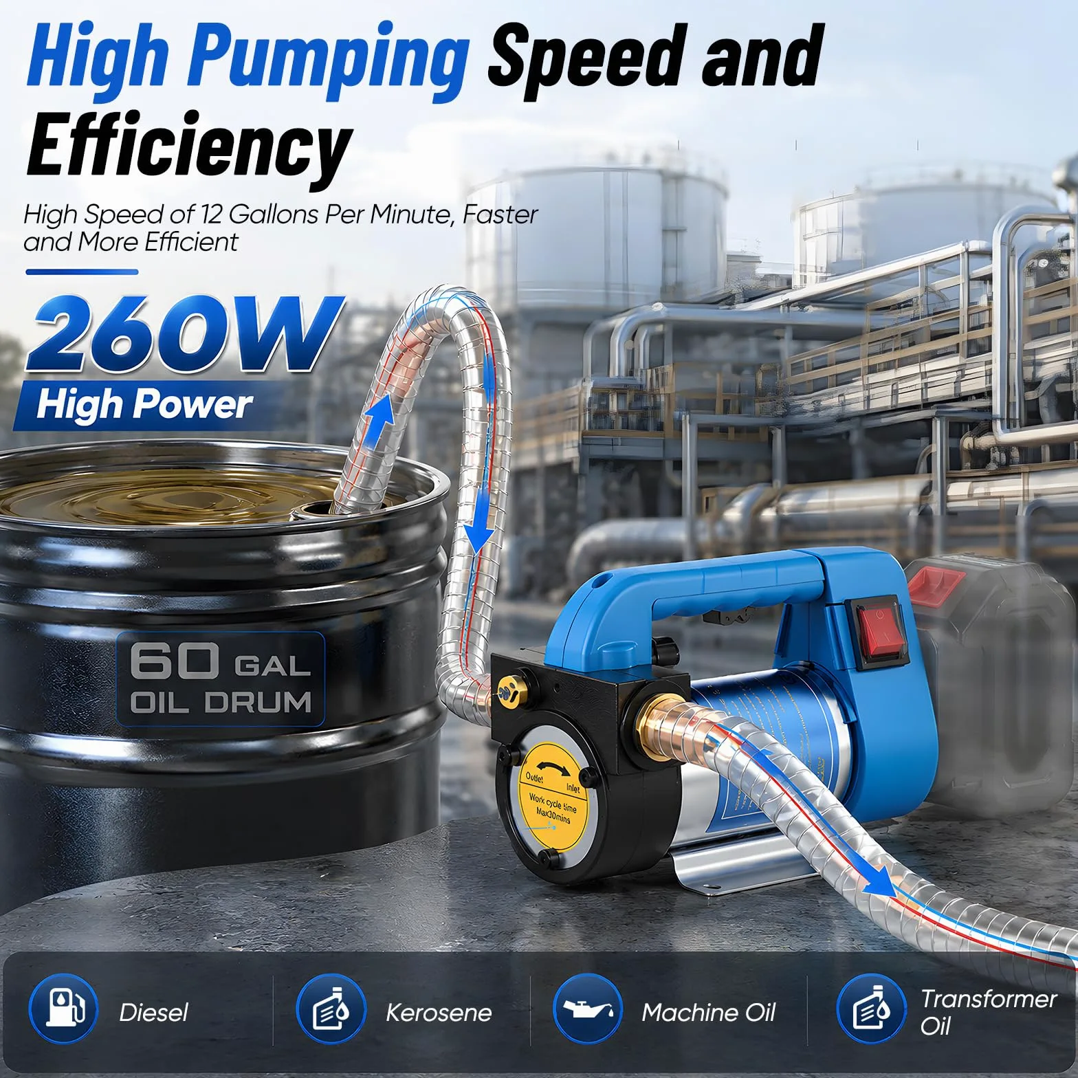 Bomba eléctrica inalámbrica diésel 45L/min compatible con Makita 18 V, bomba de aceite autocebante para diésel/queroseno, bomba de aceite portátil