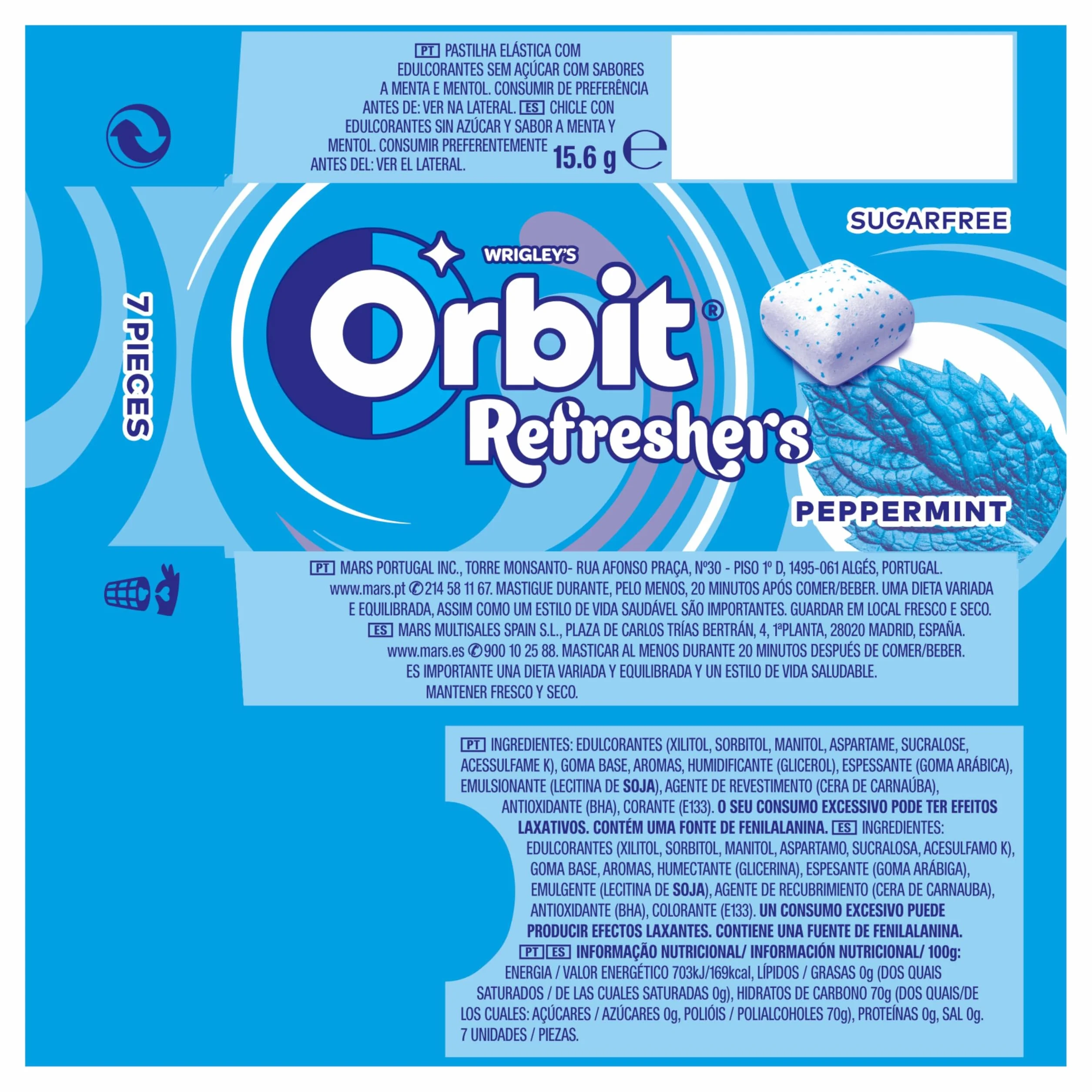 Orbit Refreshers Chicles Sin Azúcar Sabor Menta Pack Bolsillo 112 Chicles