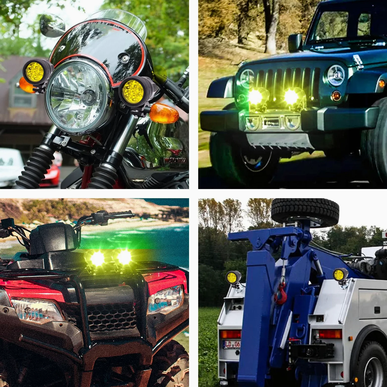 2 luces Auxiliares para Motocicleta con Arnés de Cableado y Lente Amarilla, 60W Faros Delanteros para Motocicleta, Luces Antiniebla LED DRL 12V 24V para Coche, Camión, Barco, ATV, SUV