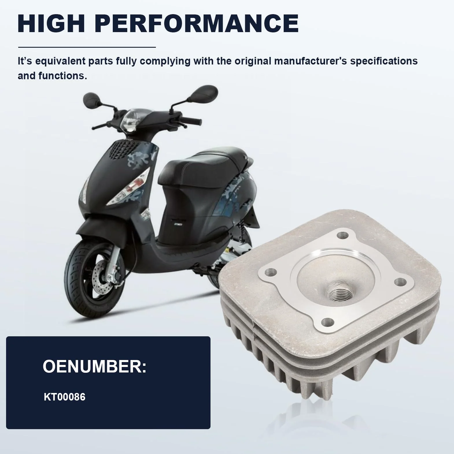KT00086 - Grupo térmico cilindro Evolution 70 cc D.48 Piaggio AC Aria SP.12 hierro fundido refrigerado por aire para motores Piaggio Gilera, 6 trasvases con escape elíptico y cabeza de una