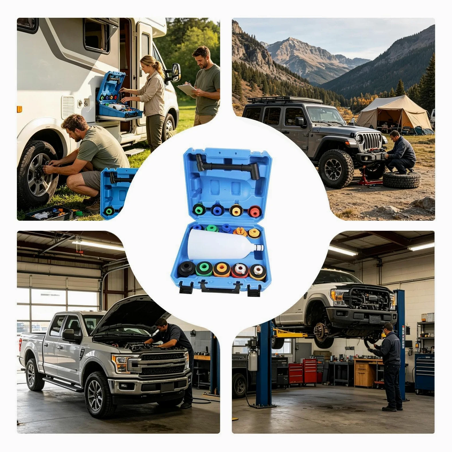Kit de embudo de 16 piezas juego de embudo con purga flexible, llenador y | Kit llenado refrigerante radiador Para Purga, Y Lavado Vehicular, Camiones, SUV, Refrigeración Motor Y Reparación