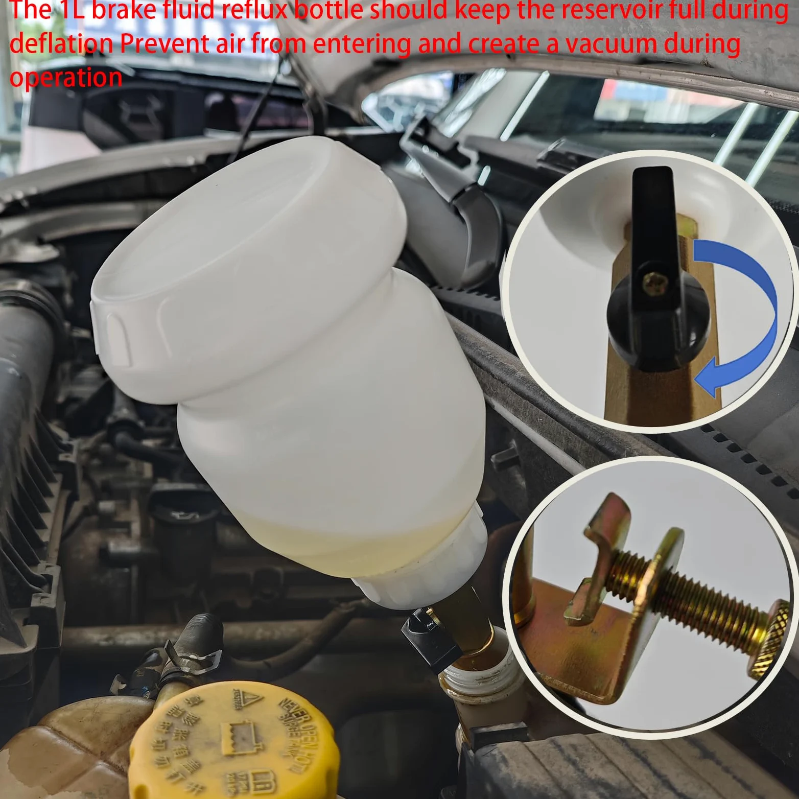 Kit de purga de frenos al vacío de 2 L con extractor de líquido de frenos y botella de repuesto de 1 L con adaptadores