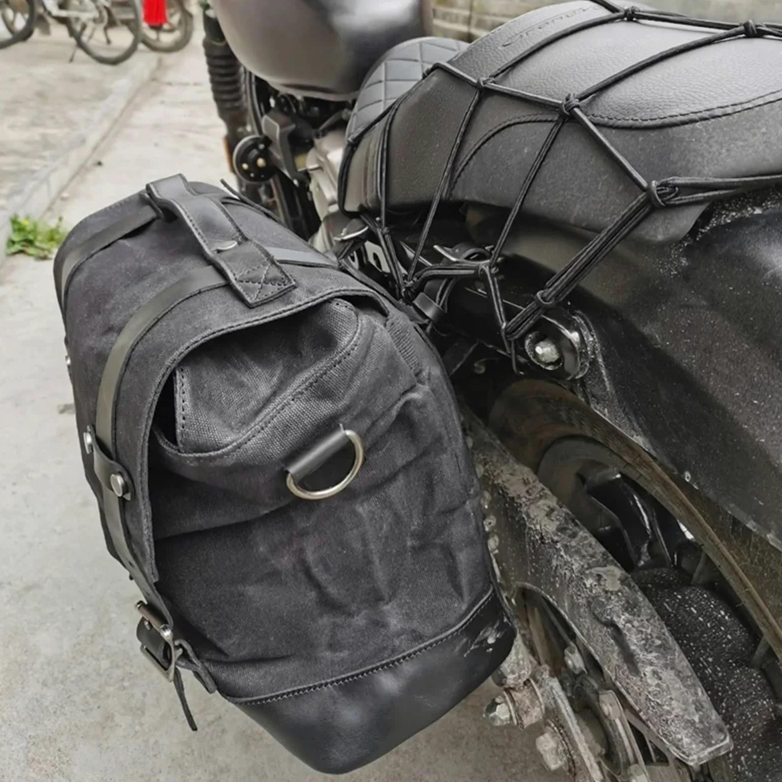 Alforjas De Lona Impermeables Para Sillín De Motocicleta Para Rebel 250 Vintage Para Scooter Moto Cross Motorcycle Tail Bolsa(Gray)