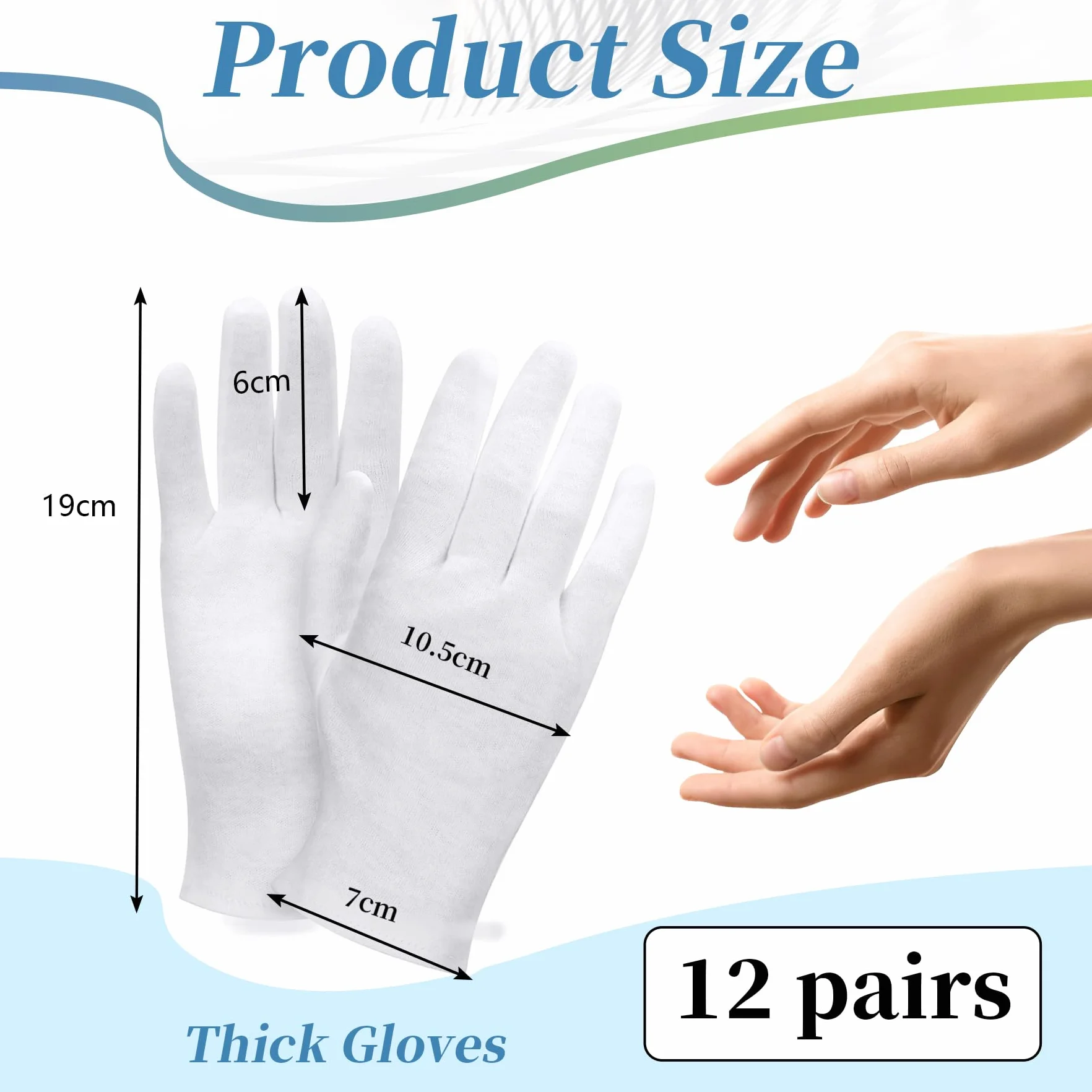 Guantes de Algodón Blancos, Pares 12, Guantes Hidratantes Reutilizables para Inspección de Joyas