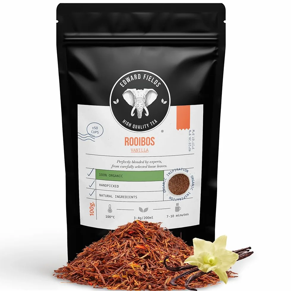 Rooibos orgánico a granel con Vainilla, infusión ecológica sin teina, 100g