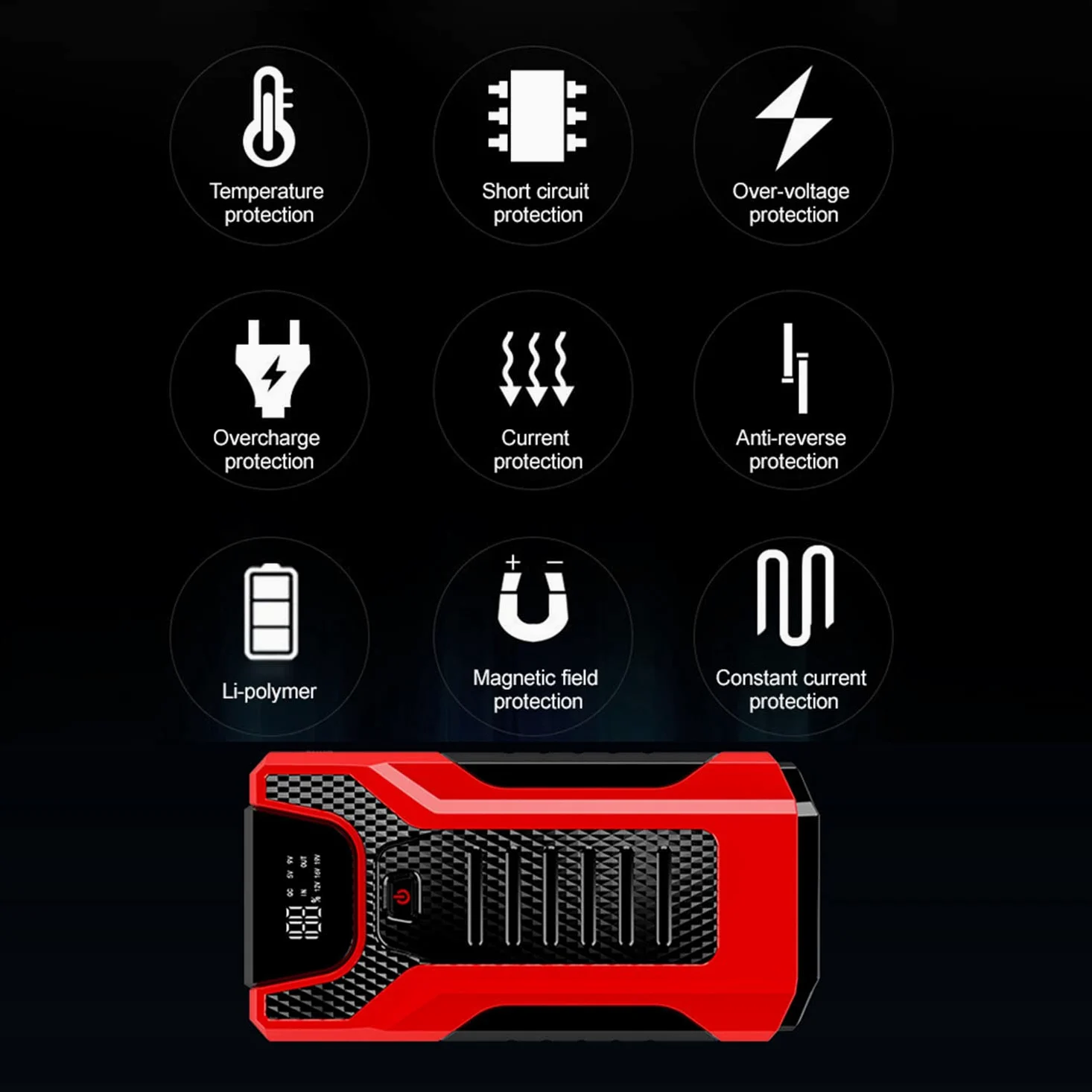 Arrancador de batería de Coche, 1000 A, 28 000 mAh, portátil, 12 V, para Motores de Gasolina de hasta 6 L y diésel de 4 L, con Pinzas Inteligentes.