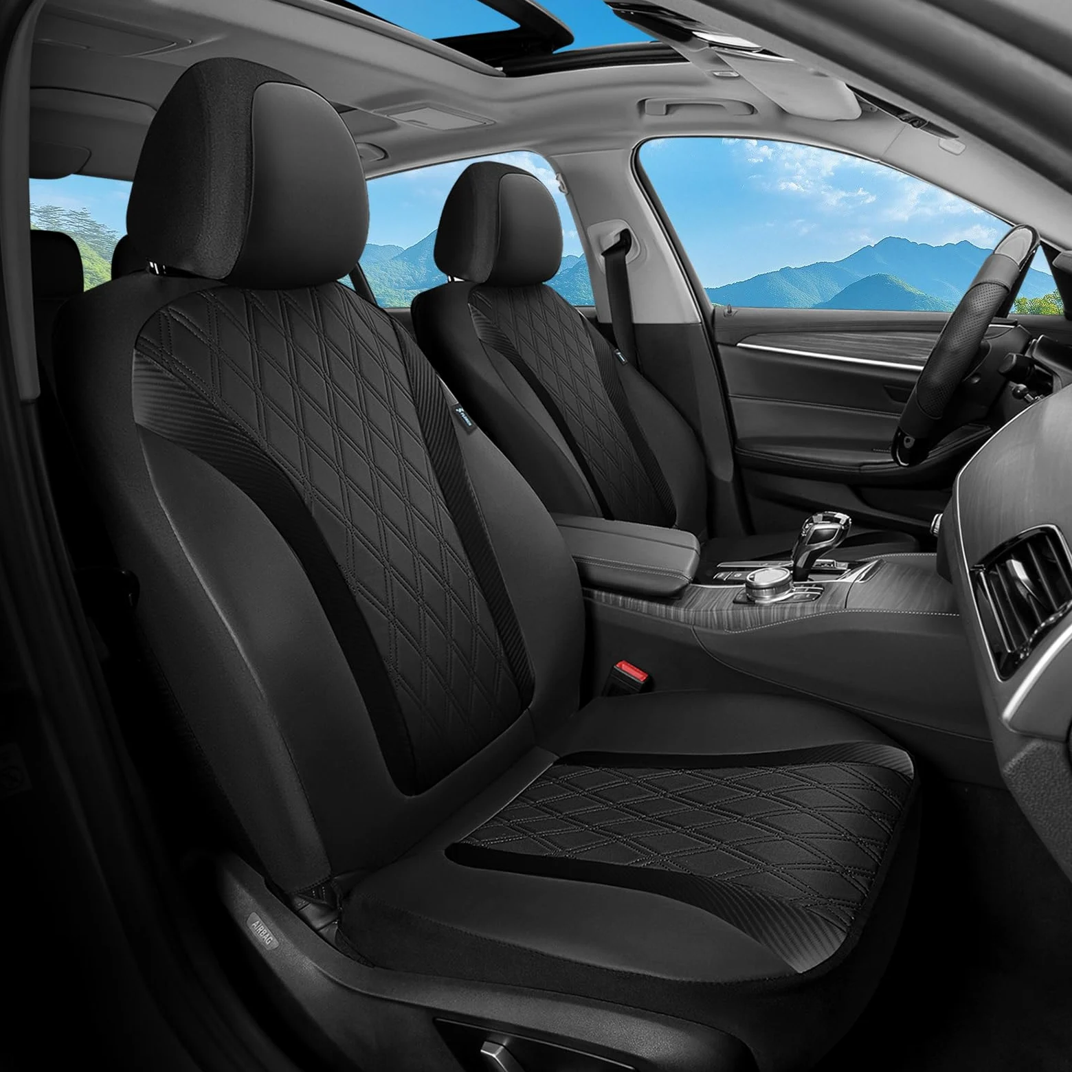 FLORICH Fundas para Asientos Delanteros, Fundas de Cuero Sintético para Coches, Fundas Impermeables y Transpirables, Universales para la Mayoría de Turismos, SUV (Asientos Delanteros, Negro)
