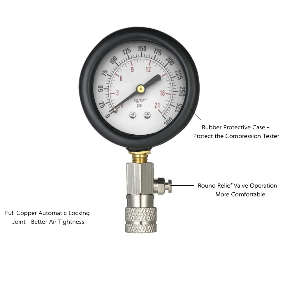 Medidor de presión automotriz, medidor de presión para Cilindros de Motores de Gasolina y Gas, 0-300 PSI, Herramienta automotriz
