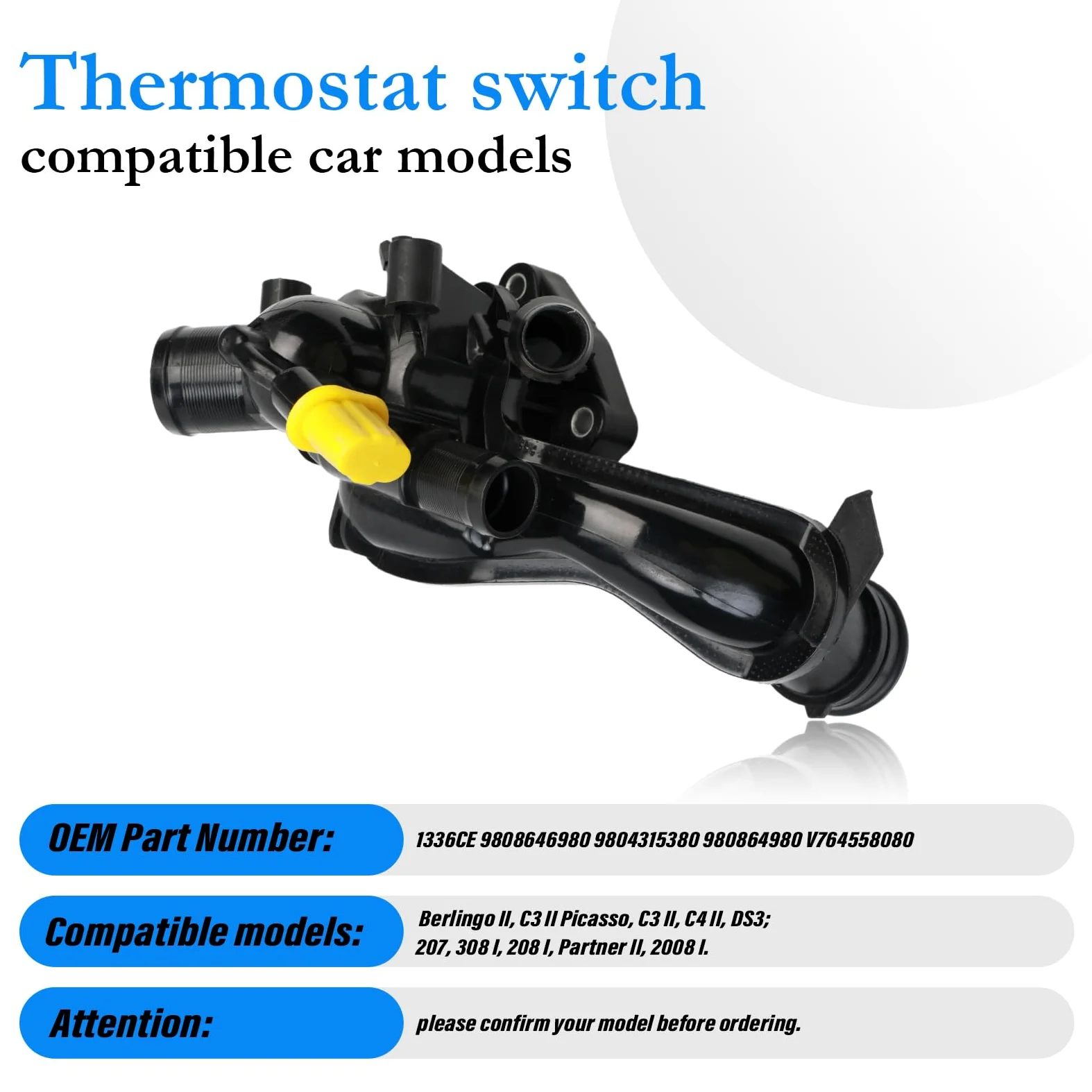 Termostato con carcasa + sensor + junta + cable para Berlingo 2, C3 2 Picasso, C3 2, C4 2, DS3; para 207, 308 I, 208 I, Partner 2, 2008 I 9808646980