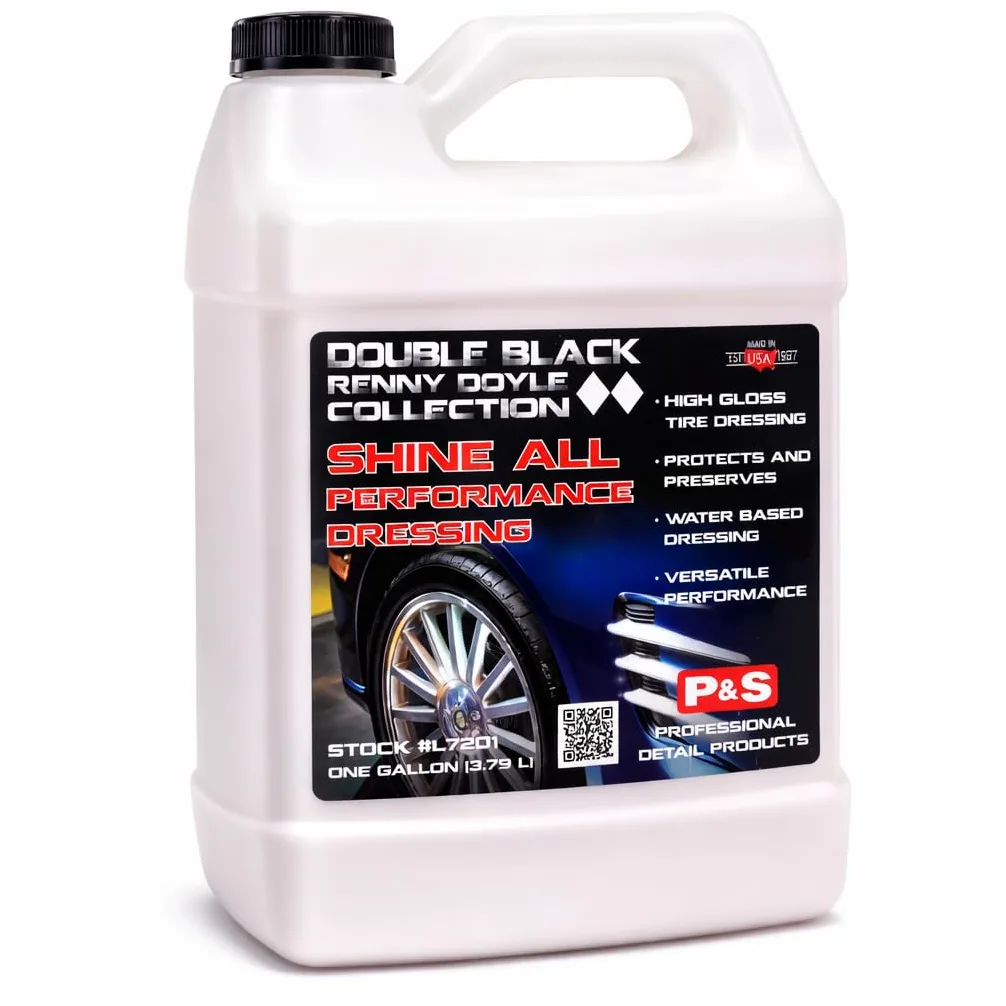P&S Professional Detail Products Shine All Performance Apósito para neumáticos y molduras de alto brillo, a base de agua, uso interior/exterior en goma, vinilo y cuero, acabado Pro Detail, 1 galón