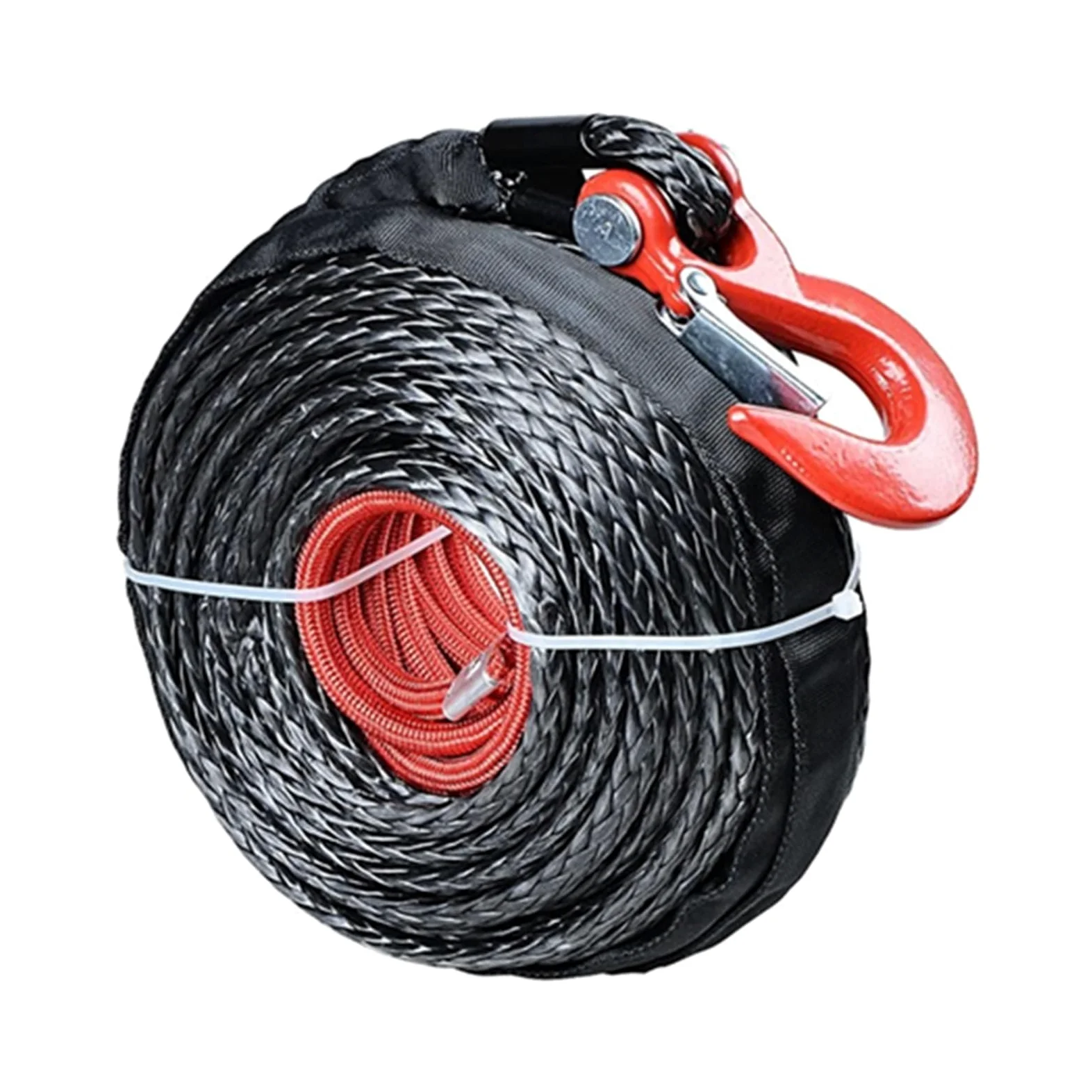 Cuerdas para Remolque, Cable de Cuerda de cabrestante de 3/8 "X 100 pies, Cable de cabrestante de 23809 Libras con Funda Protectora y Gancho for Cuerda de cabrestante de vehículo ATV SUV(Red Hook)