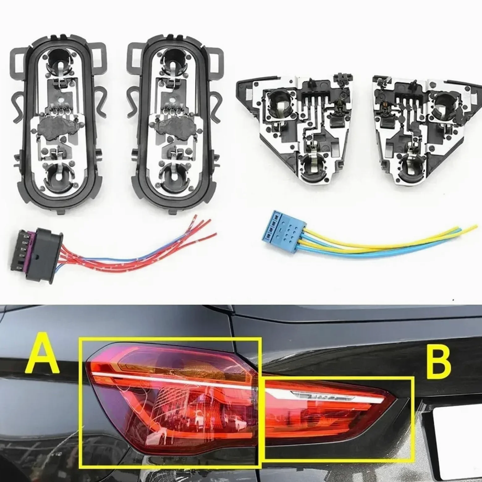 Para BMW Para X1 F48 F49 2016-2019 Bombilla De Luz Trasera Coche Tablero Soporte Conector Enchufe Lámpara Freno Trasero Portalámparas Luz Trasera Coche(A Socket and Cable L)