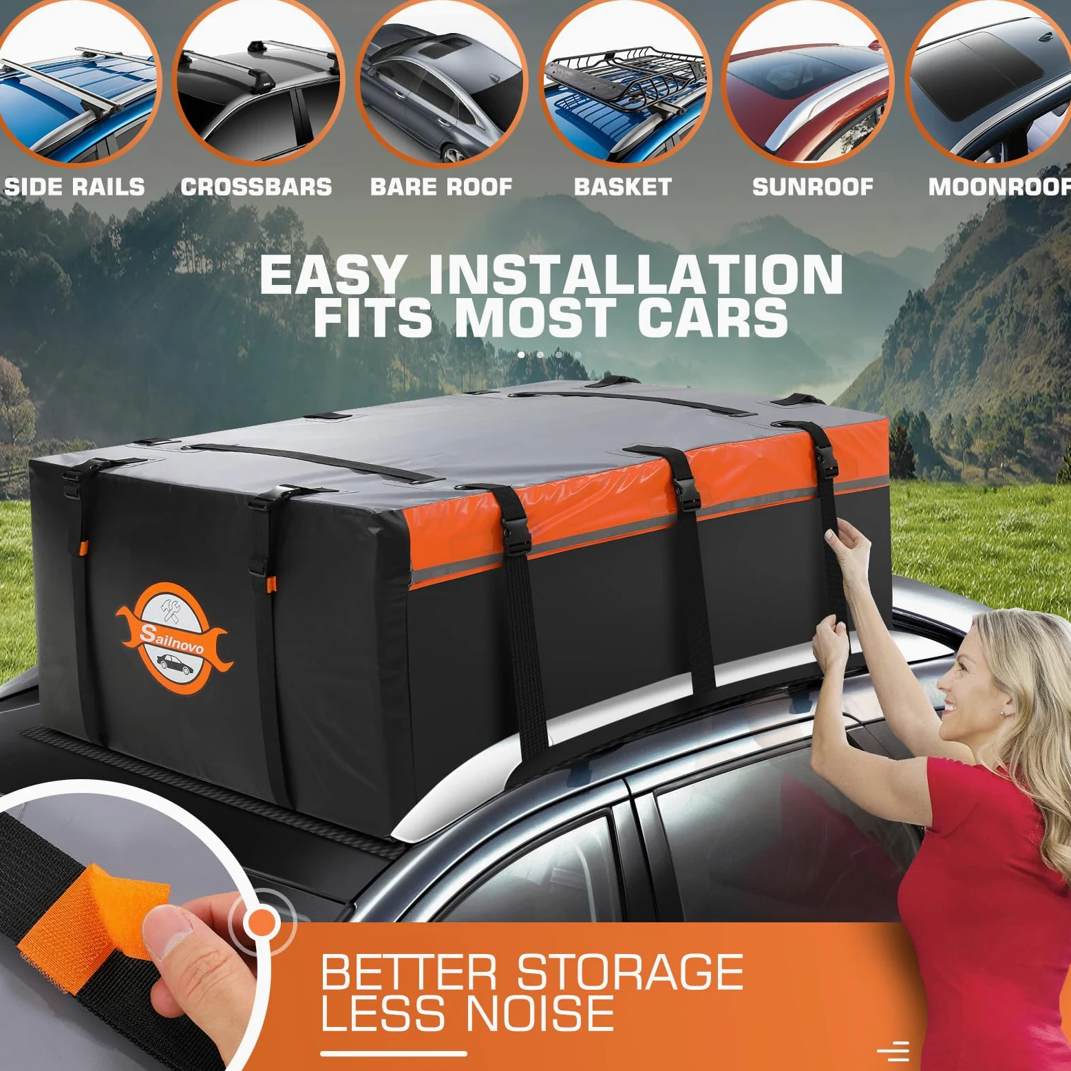 Sailnovo Techo, Coche, Impermeable, Amplio, con 6 Correas estables, Almohadillas Antideslizantes