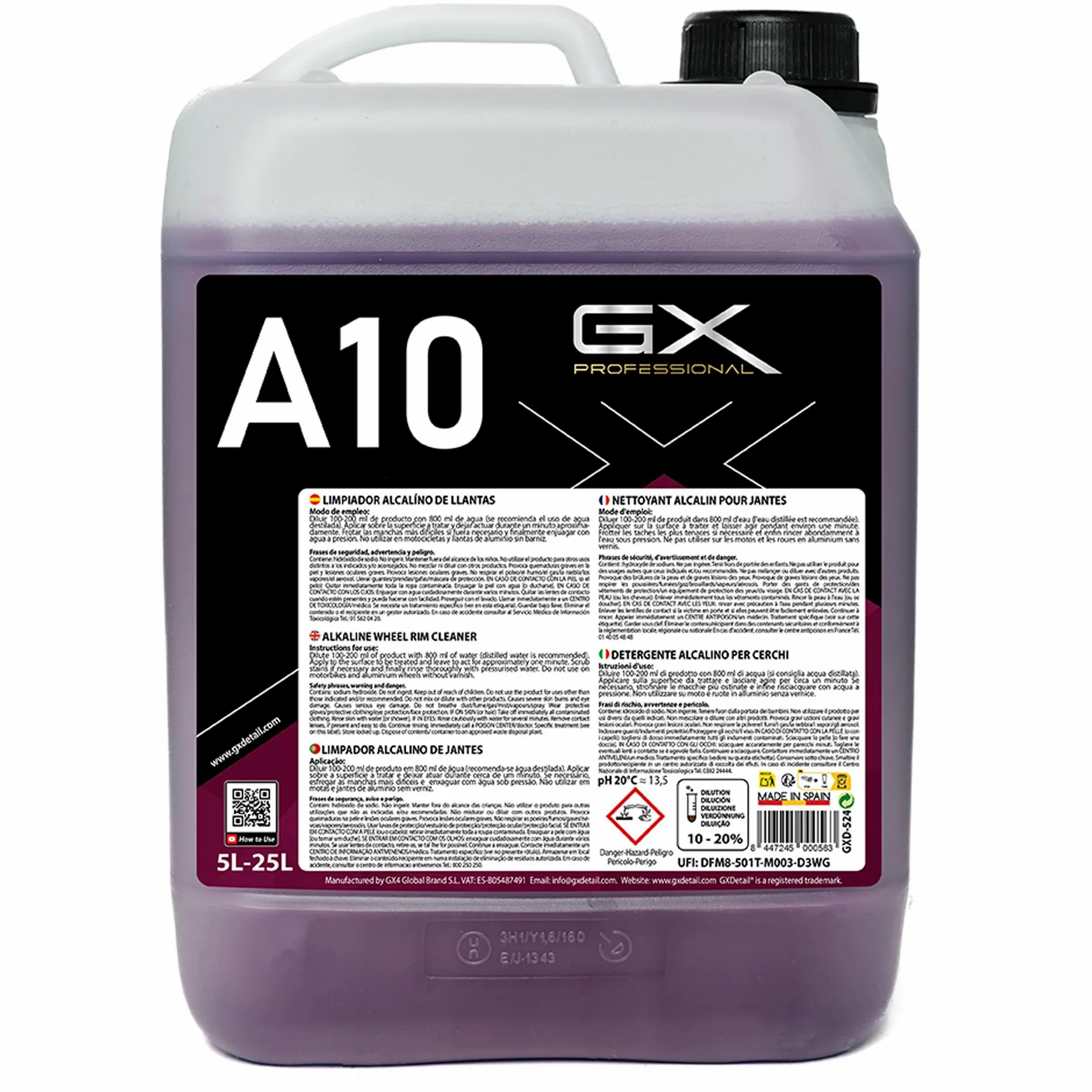 GxDetail Limpia Llantas Concentrado Alcalino 5 Litros para Coche – Dilución 15% - Elimina Suciedad, Grasa y Polvo de Frenos – Fórmula Potente y Segura – Brillo Profesional y Fácil Aplicación