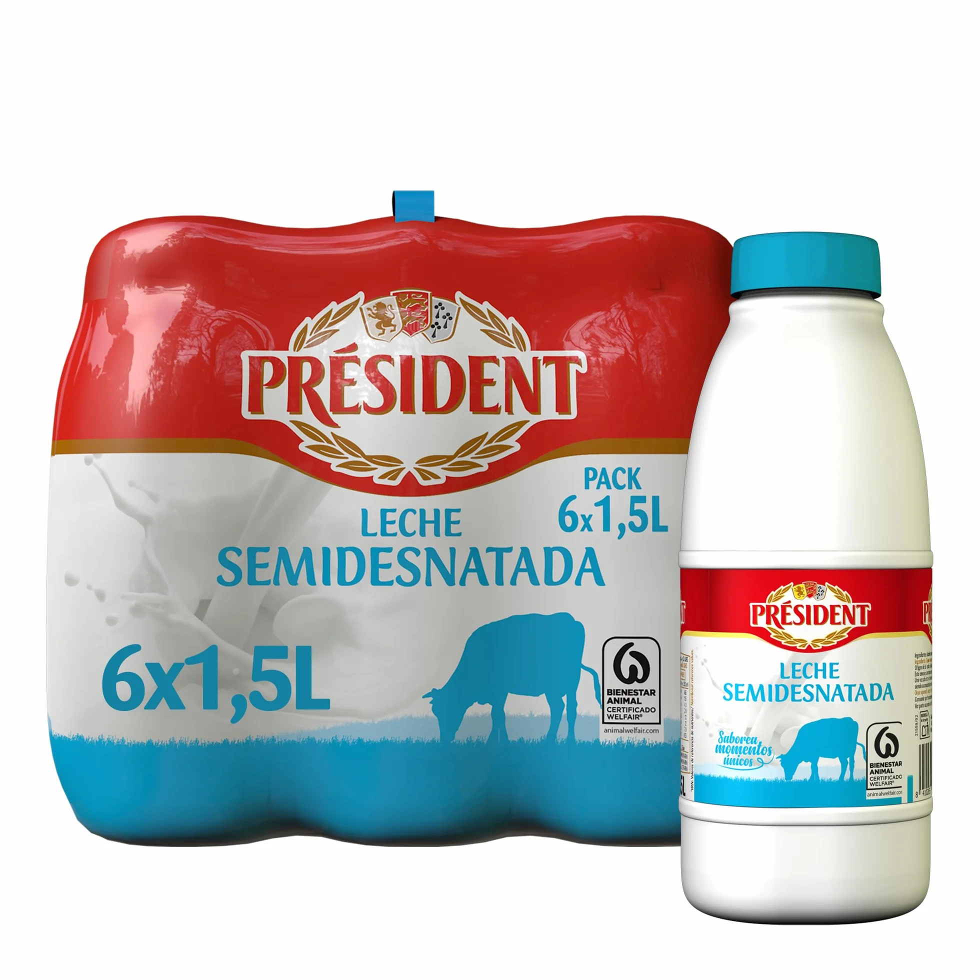 Président Leche Semidesnatada de Bienestar Animal UHT Pack 6 x 1,5L