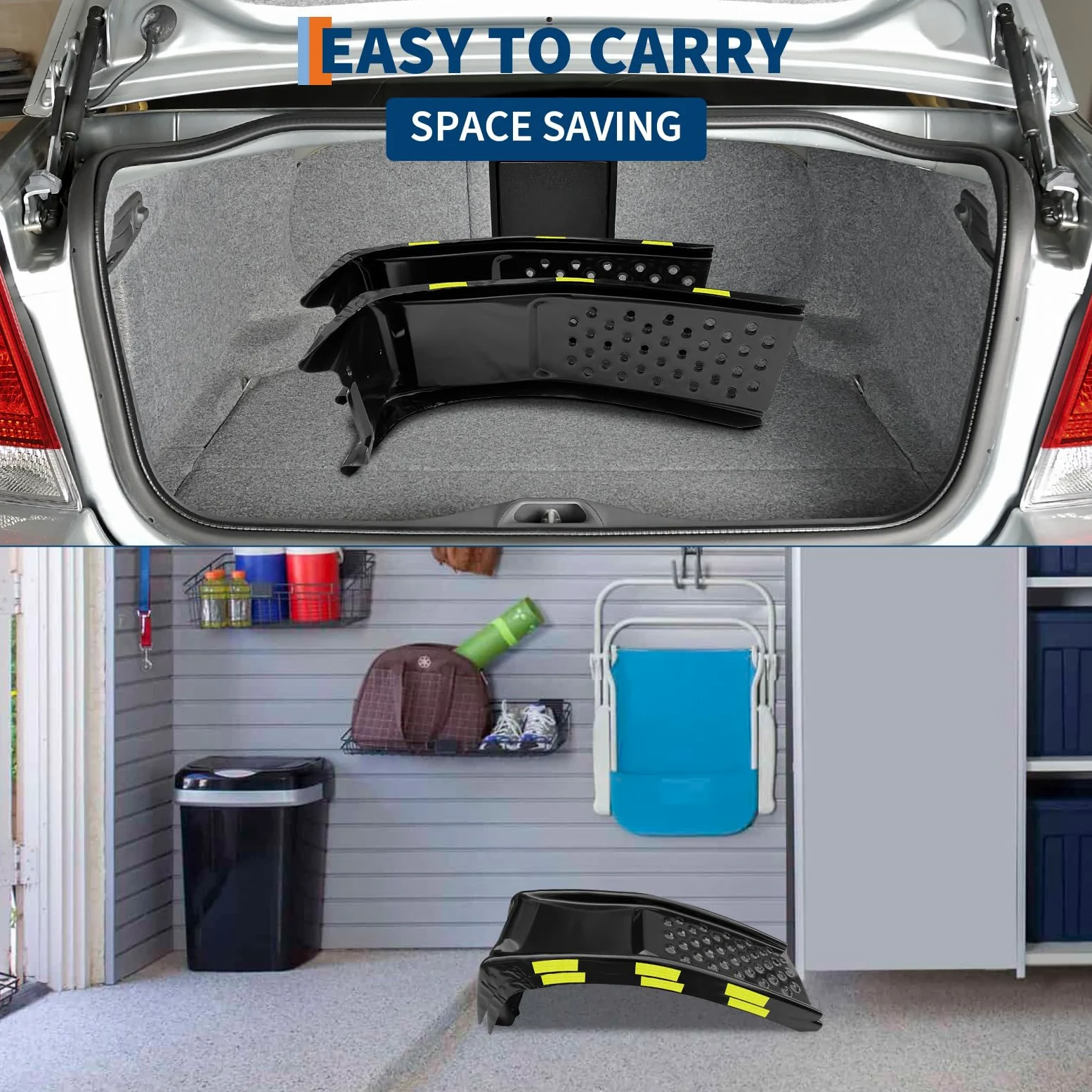 Garvee Rampas para Coches de Acero al Carbono de 3,6 Toneladas, Elevador de Vehículos con Tiras Reflectantes de Seguridad, Superficie Antideslizante para Mantenimiento y Cambio de Aceite, Negro