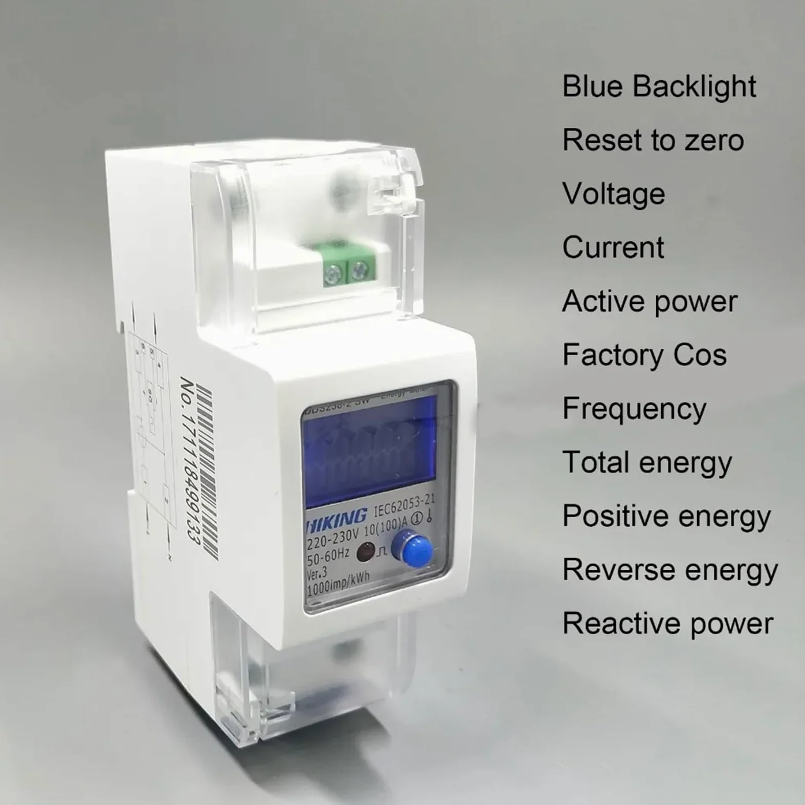 Voltaje corriente 65A 100A 220V 50HZ 60HZ Potencia reactiva activa inversa positiva Contador de energía monofásico de carril DIN en vatios-hora(5(65) A)