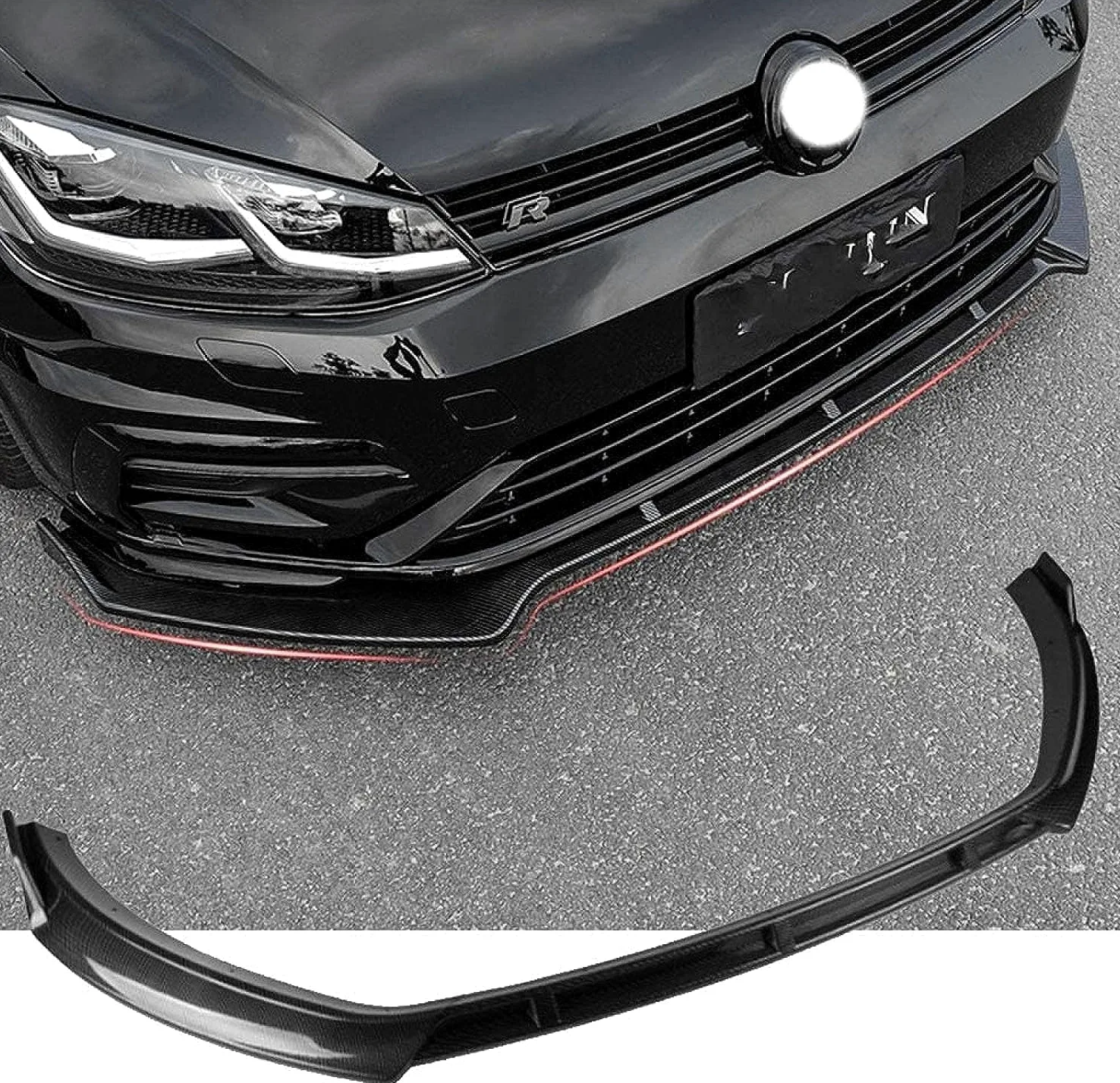 Alerón Delantero Coche para Golf 7/7.5 Mk7 GTI GTD 7R 2014-2019, Splitter Difusor Lip Mentón Protección Exterior Plástico Negro Pintado