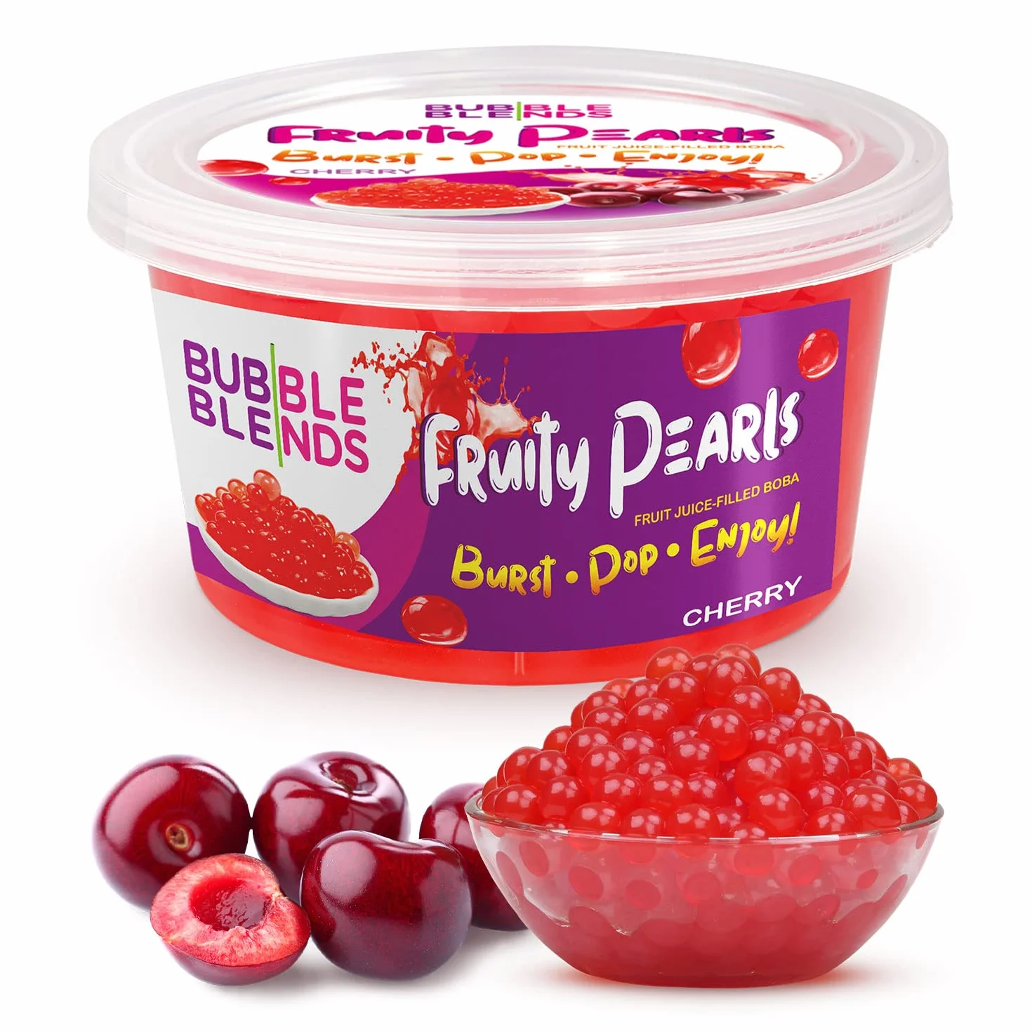 Popping Boba Sabor Cereza 450g Bubble Blends Perlas Boba con Verdadero Zumo de Fruta Sin Lácteos Grasa Ni Gluten
