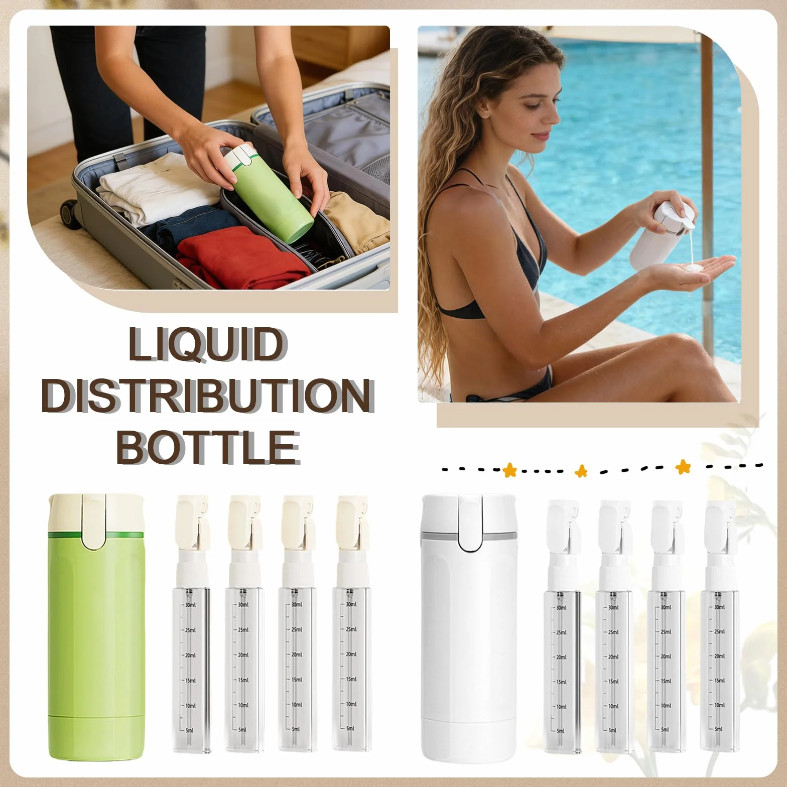 Botes Viaje Rellenables 4 en 1 Dispensador Portátil para Champú, Loción, Crema Acondicionadora Verde