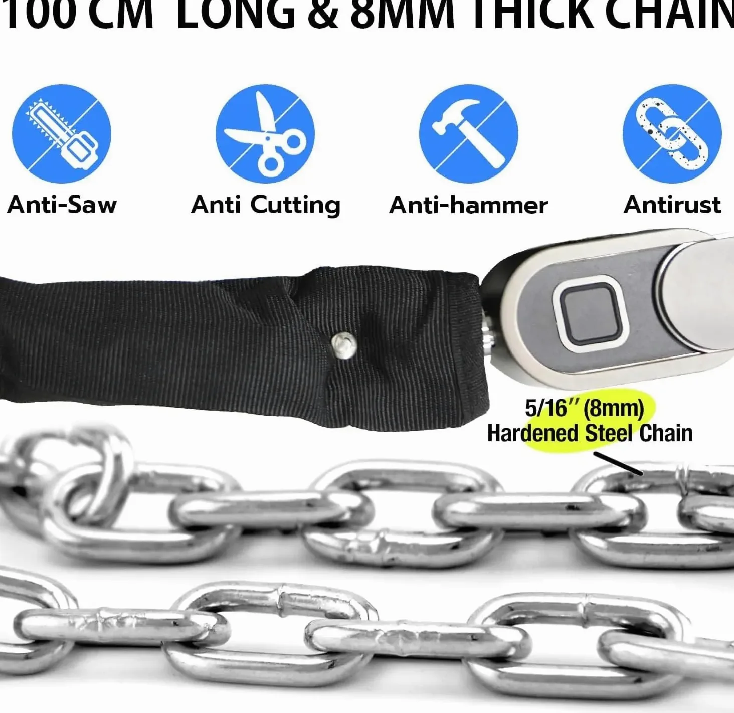 Candado Moto Cadena Cerradura de Cadena con Llave Impermeable para Bicicleta, 100CM, Apta para, Scooter, Motocicleta, Puerta, Valla candado para Manillar