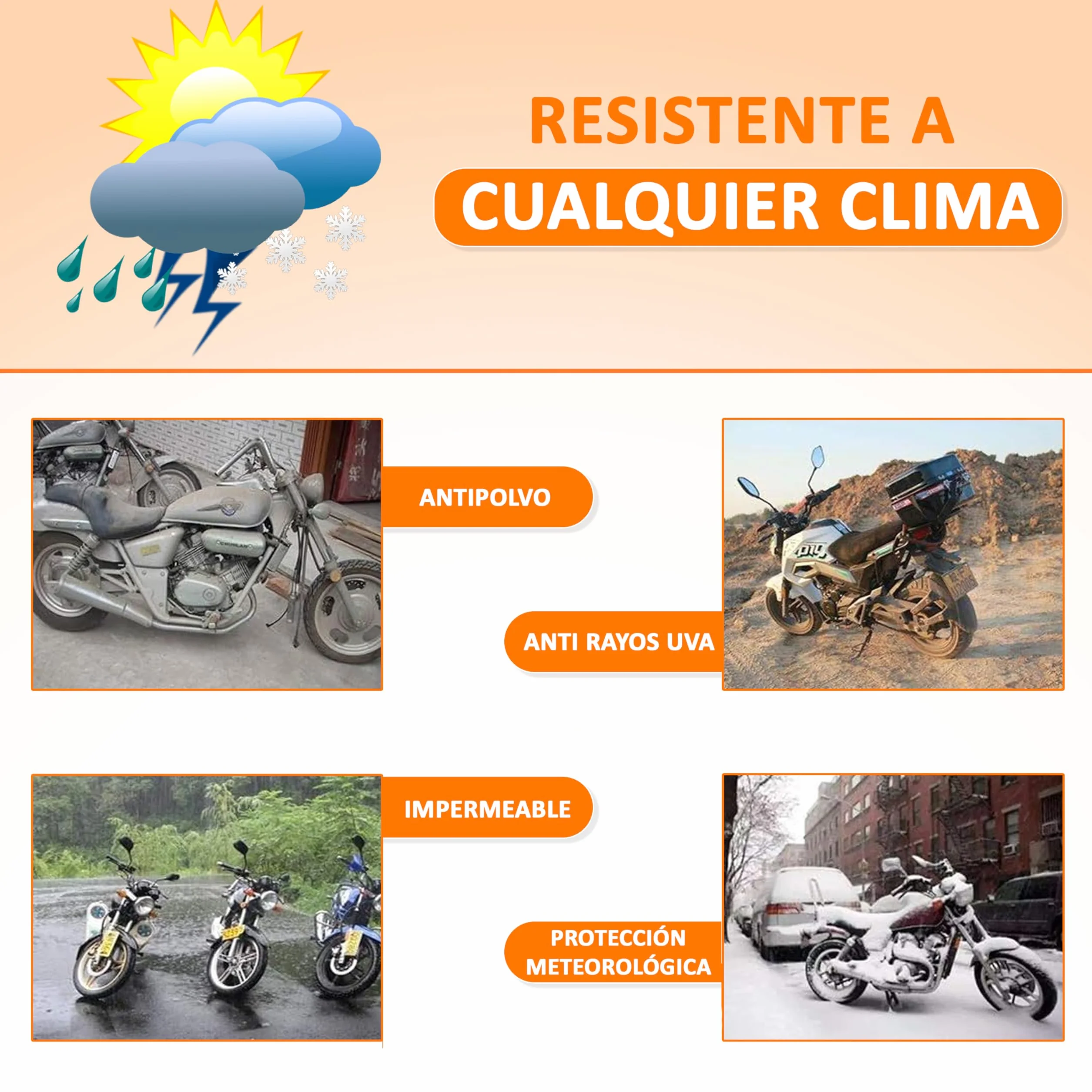 Funda Moto Impermeable Grande 240 x 140 cms Material PEVA Protege Lluvia Polvo Sol Funda para Moto Exterior Impermeable Negra